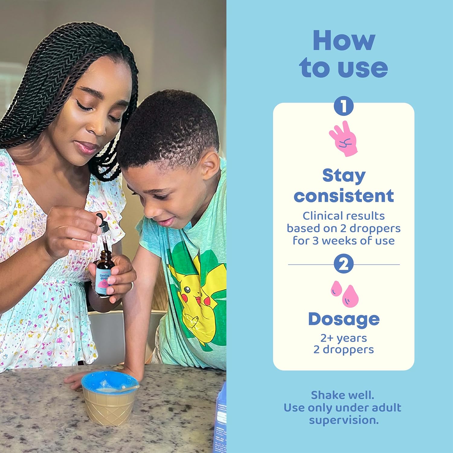 JoySpring Genius Drops – Suplemento cerebral para niños y melatonina SleepBerry para niños con saúco, melatonina líquida para apoyar el sueño de los