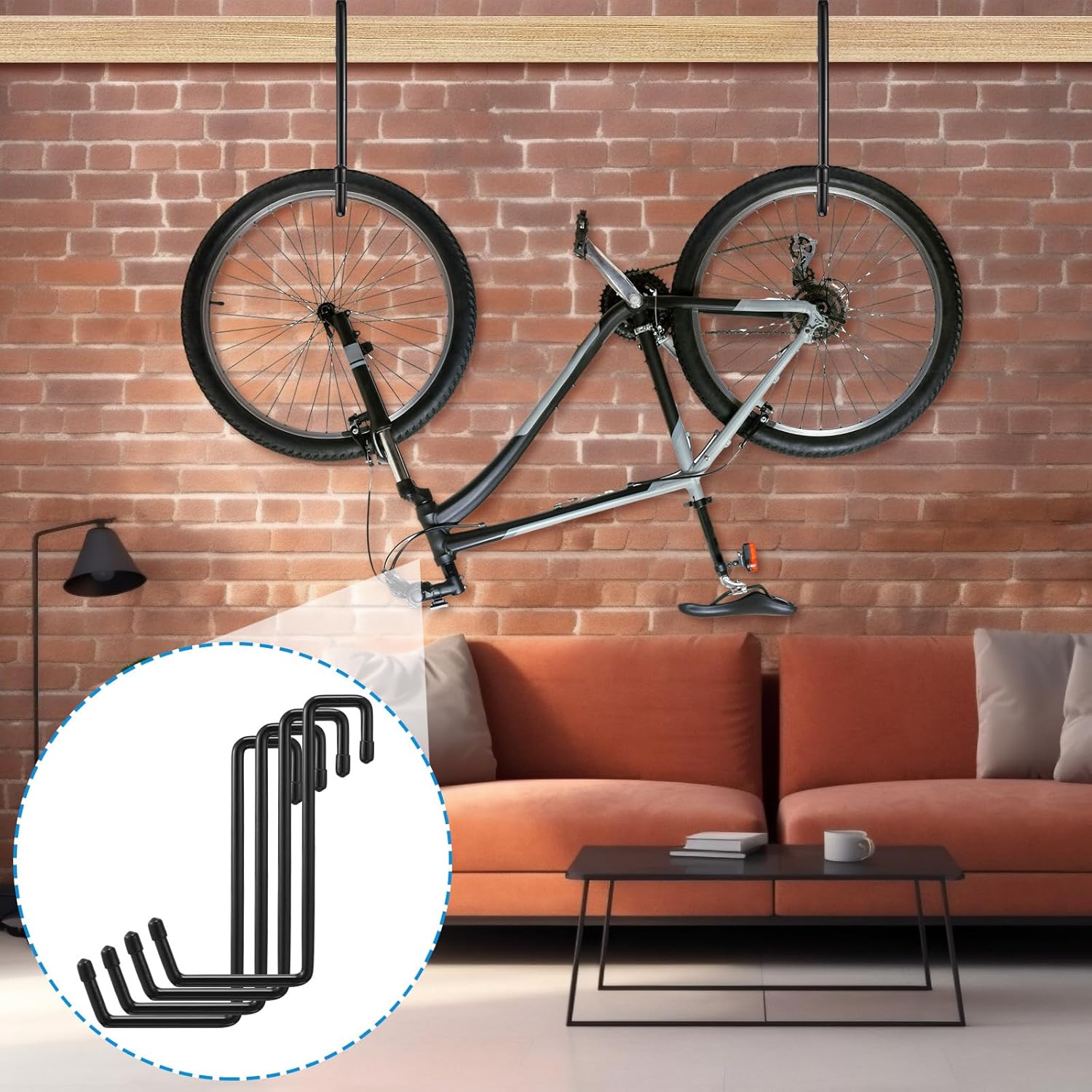 Blulu 8 ganchos de bicicleta recubiertos de vinilo para colgar bicicletas, ganchos de garaje grandes, ganchos de garaje para garaje, perchas para