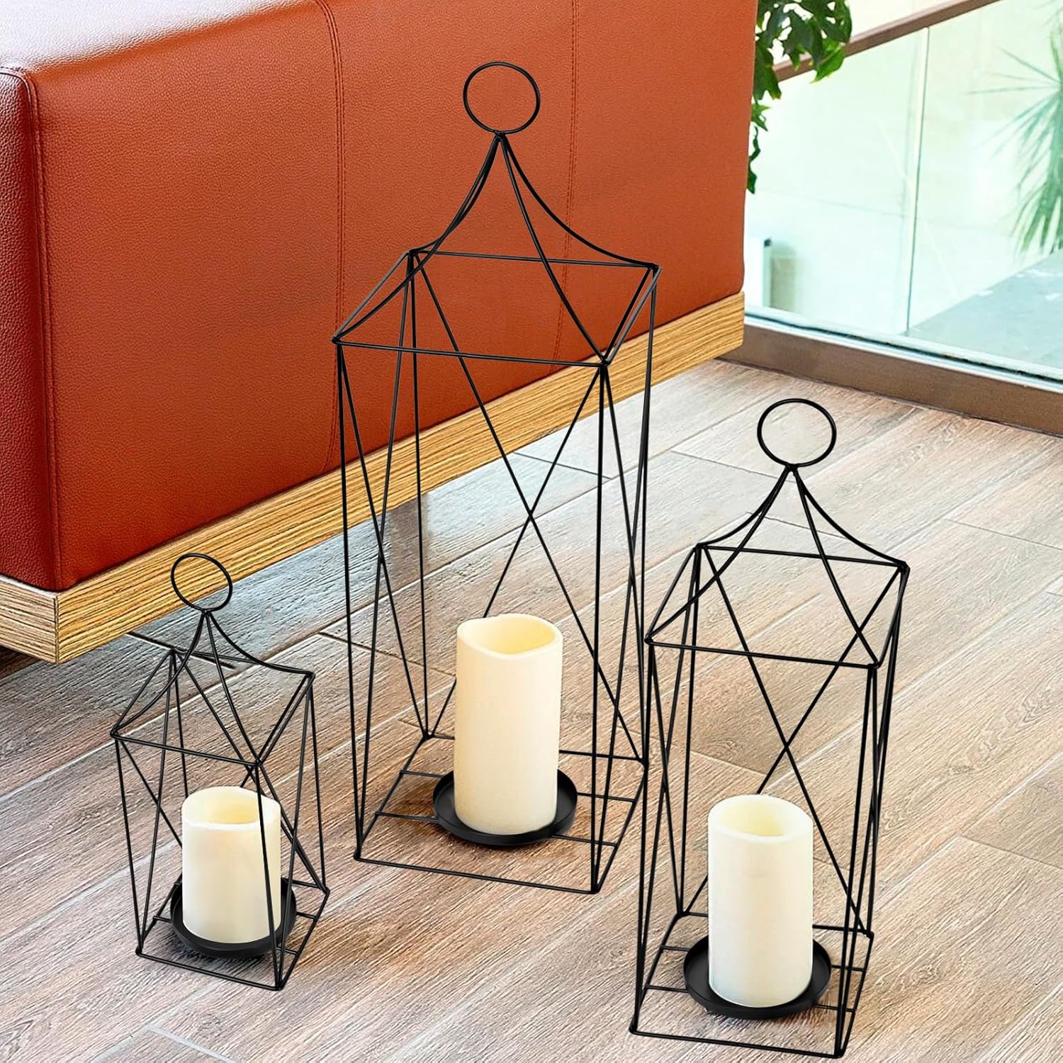 Juego de faroles de metal altos de 3-24, 19 y 13 pulgadas, elegantes portavelas para bodas, fiestas y decoración de Navidad, uso en interiores y