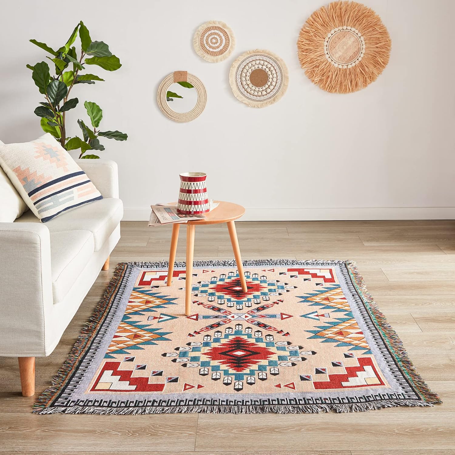 Touchat Manta de nativos americanos, manta bohemia para sofá y cama, manta mexicana decorativa de granja, manta tejida de decoración del suroeste,