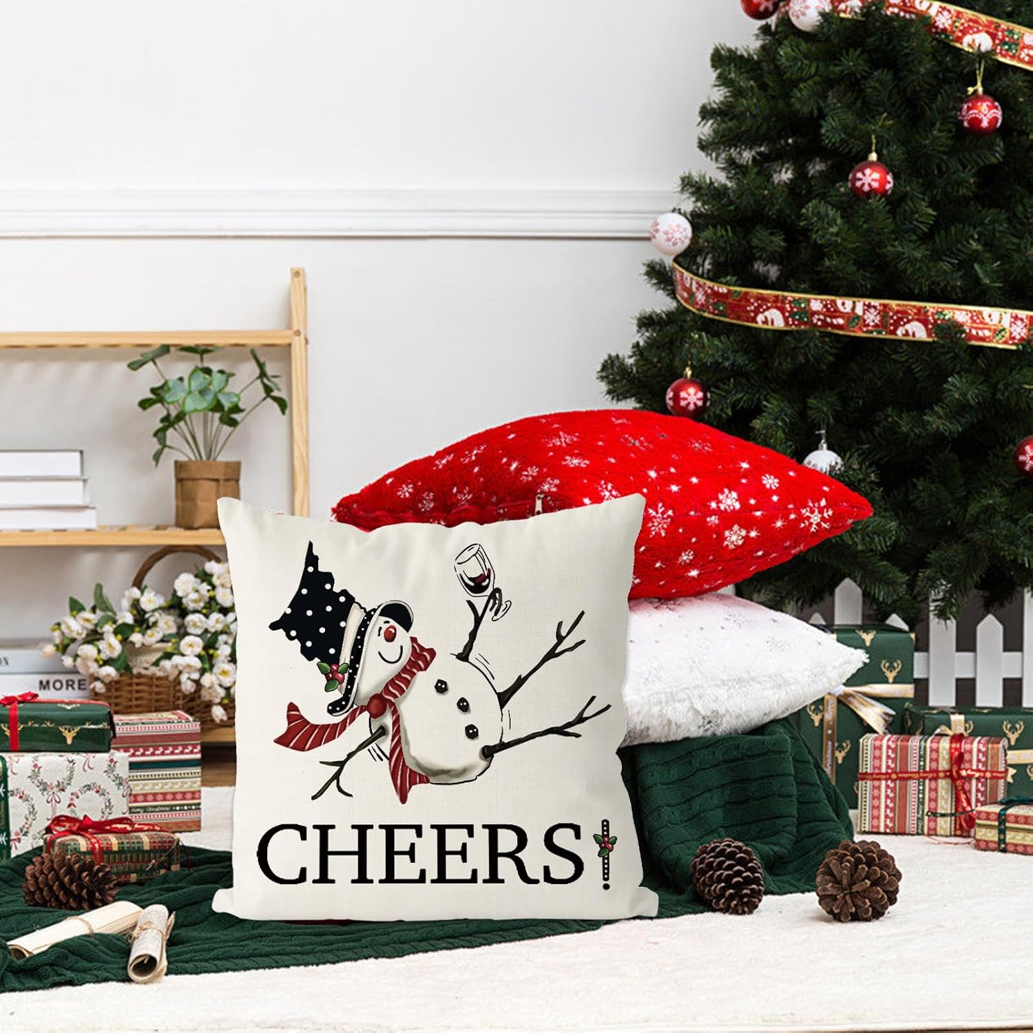 GAGEC Fundas de almohada de Navidad de 18 x 18 pulgadas, divertidas fundas de almohada de muñeco de nieve, fundas de almohada de invierno para