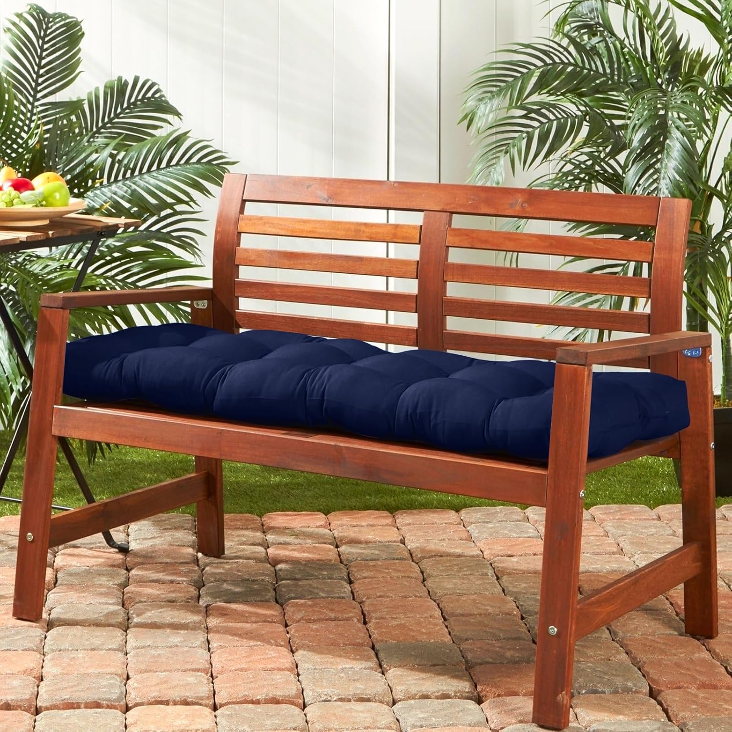 LOVTEX Cojines de banco copetudos para muebles de exterior, 48 x 18 pulgadas, cojines de columpio de patio azul marino, cojines de sofá biplaza para