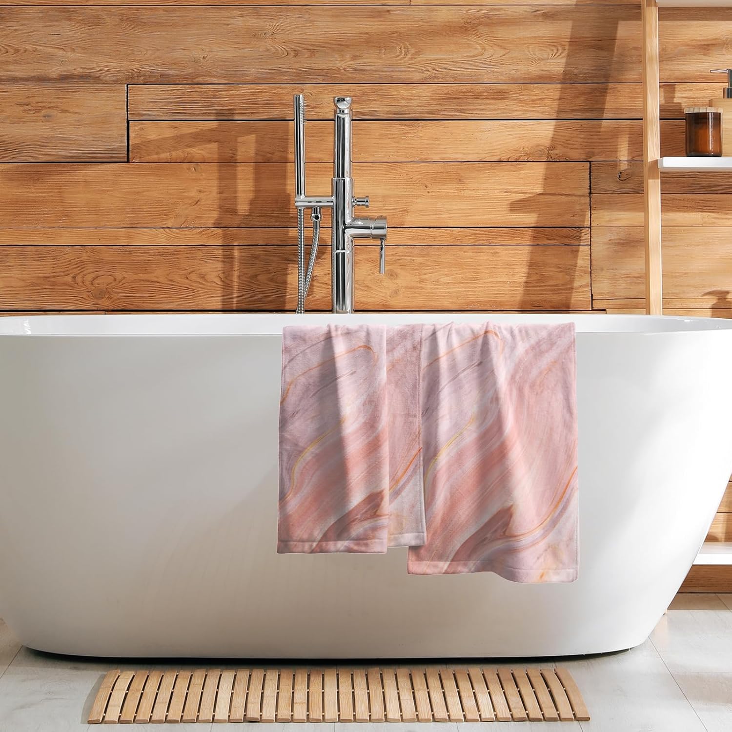 Juego de 2 toallas de baño decorativas de color oro rosa, gris, súper suaves para baño, cocina, hotel, gimnasio, spa, día de la madre, regalos de