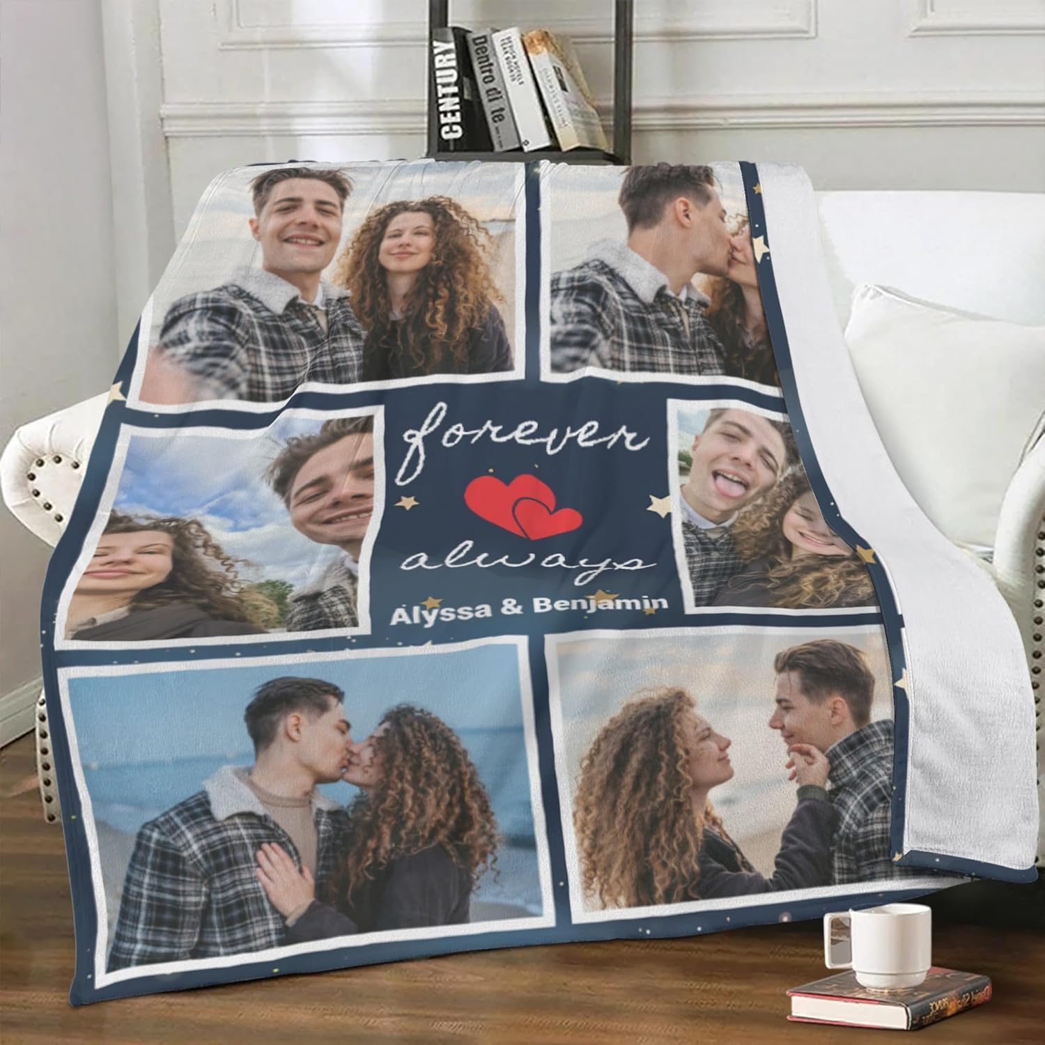 Manta de fotos personalizada para parejas, regalos conmemorativos personalizados con texto en inglés “I Love You”, regalos personalizados para