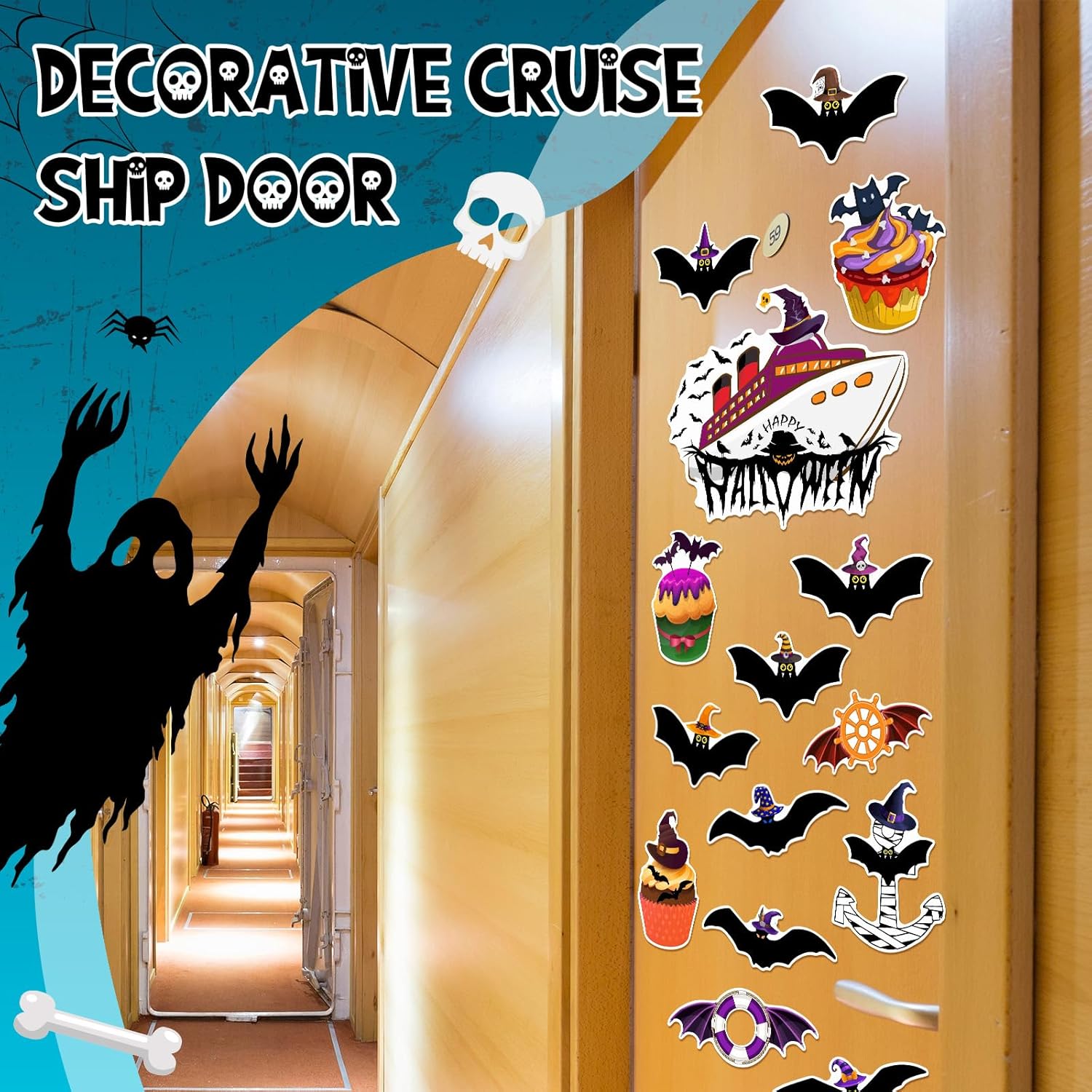 16 piezas de decoración de puerta de crucero, decoración de puerta de crucero, imanes magnéticos de Halloween para automóvil, ancla, preservador de