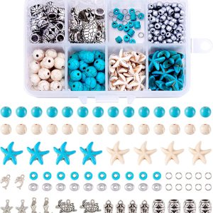 Beadthoven – Juego de 160 piezas de joyería con tema oceánico con cuentas de turquesa, estrella de mar, tortuga, delfín, sirena, colgantes, Beadthoven – Juego de 160 piezas de joyería con tema oceánico con cuentas de turquesa, estrella de mar, tortuga, delfín, sirena, colgantes,