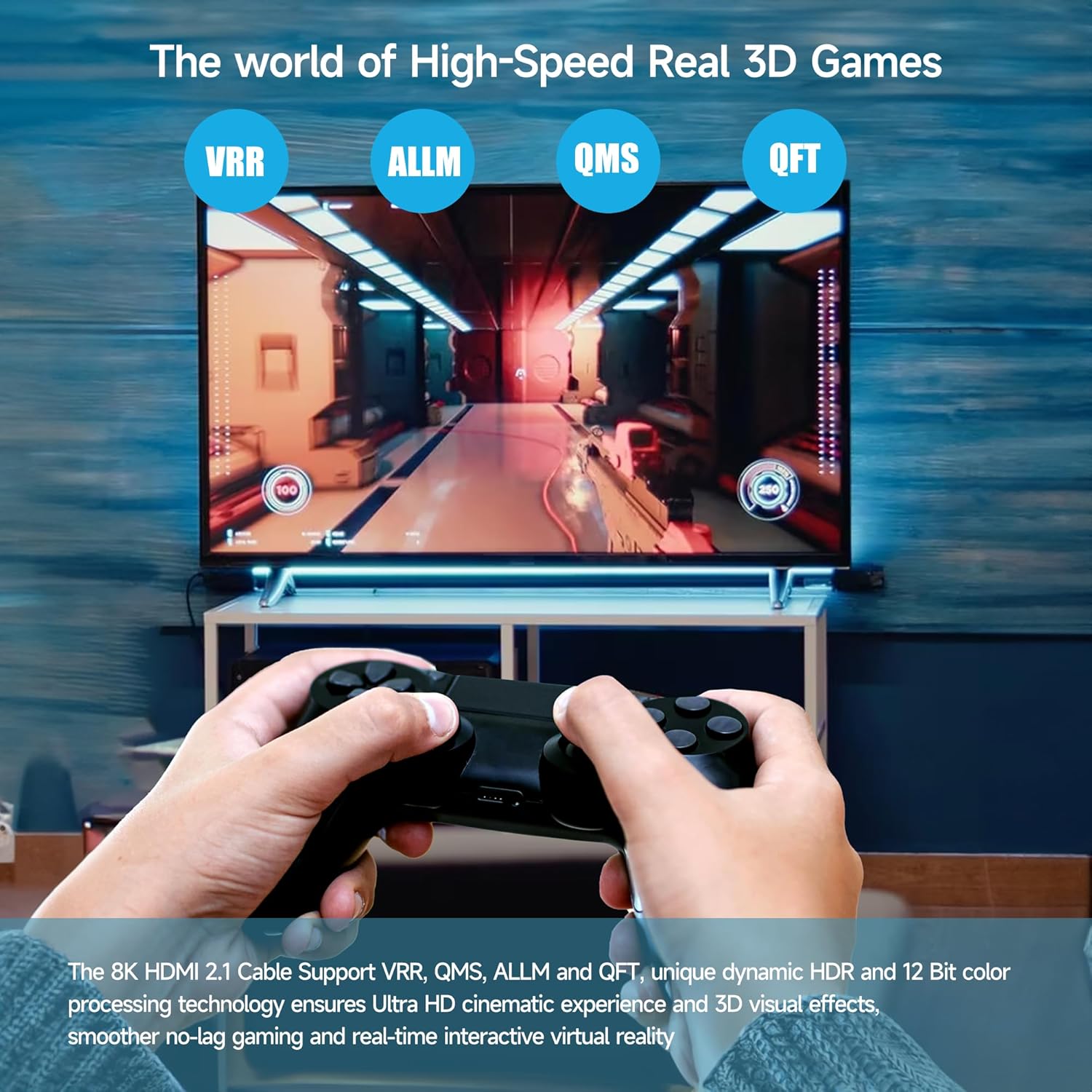 Opcables Cable HDMI 2.1, 48Gbps de alta velocidad, soporta 8K 60Hz, 4K 144Hz YUV 444 HDR, Dolby Vision, HDR10, eARC, HDCP2.2 Compatible con