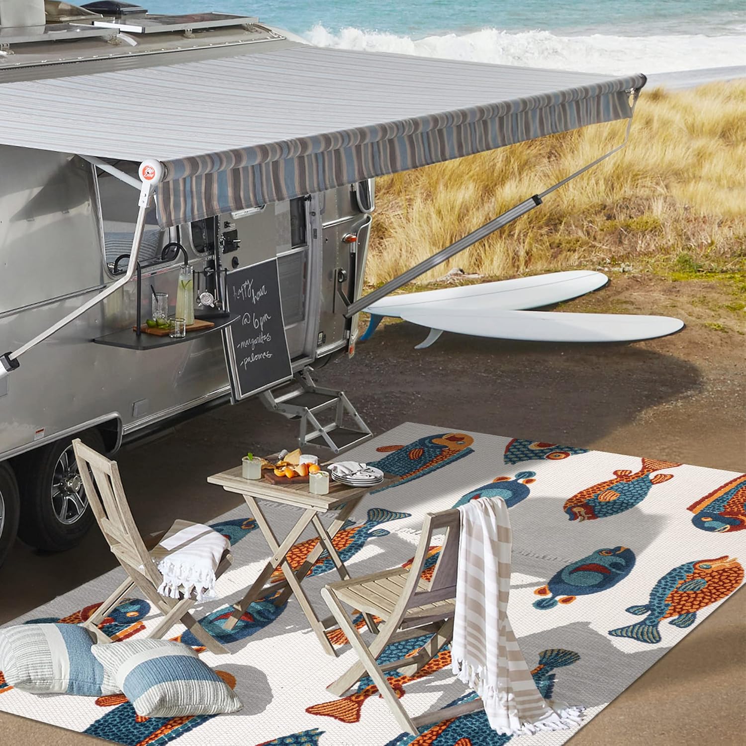 JONATHAN Y AMC114A-3 Algarve – Alfombra moderna para interiores y exteriores, estilo náutico, costero, casual, fácil limpieza, dormitorio, cocina,