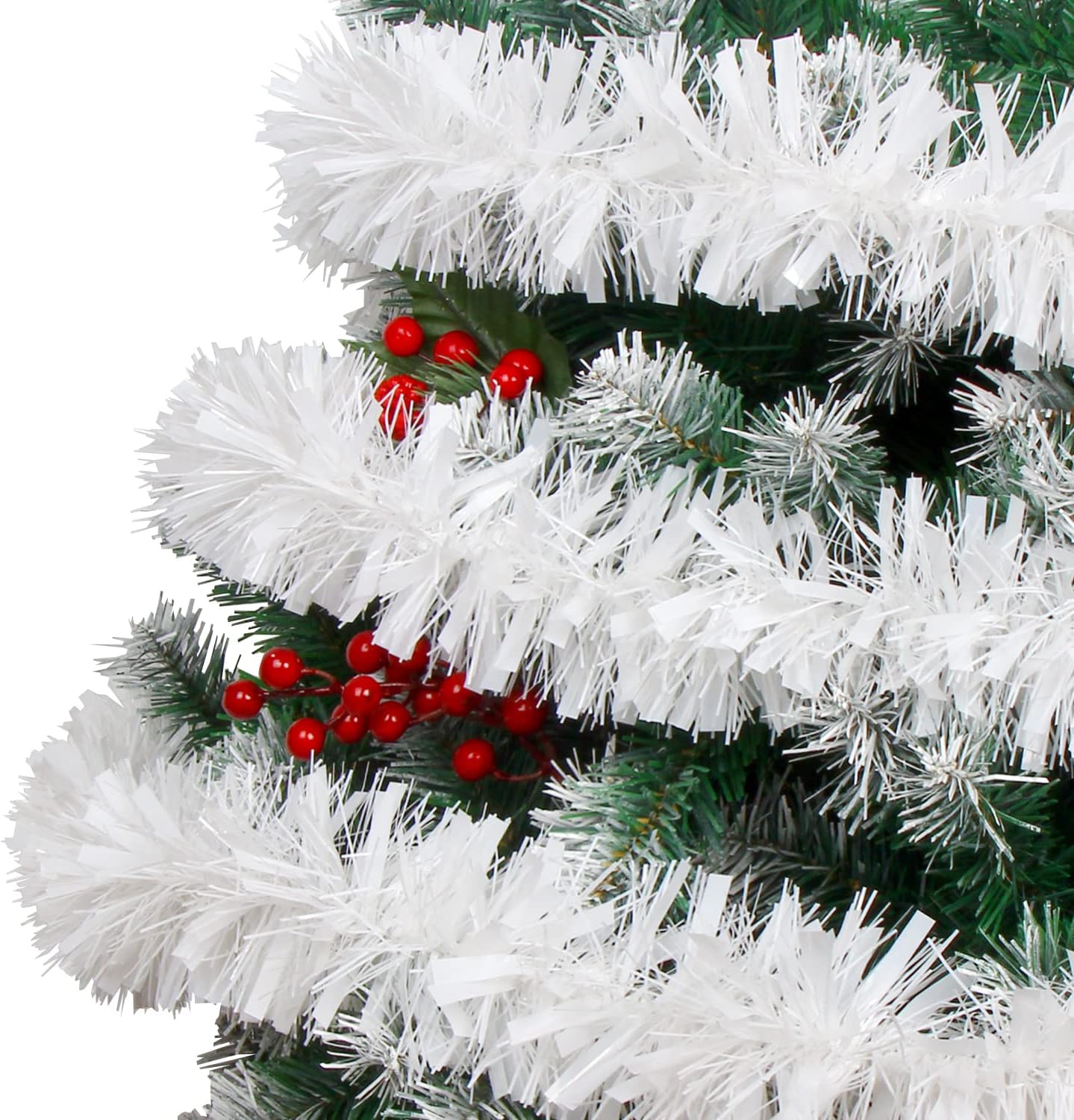 Guirnalda de oropel de Navidad de 33 pies, guirnalda colgante metálica trenzada blanca para árbol de Navidad, chimenea, decoración del hogar