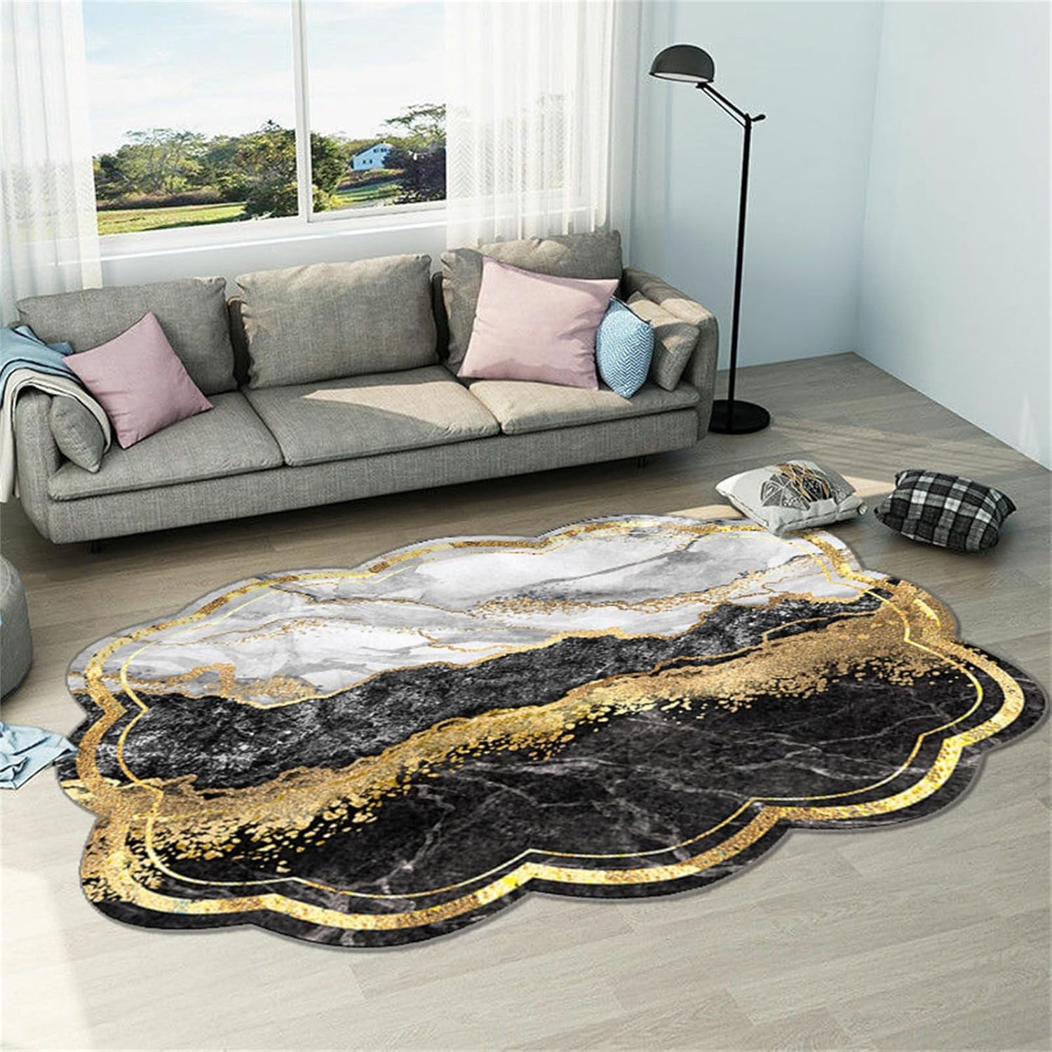 Alfombra de área de mármol blanco y dorado negro, 2 x 3 pies, patrón geométrico abstracto impreso, alfombras modernas, alfombra para sala de estar,
