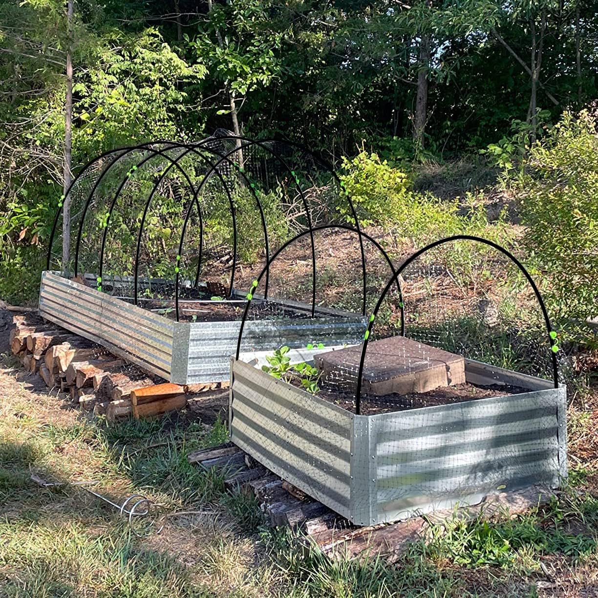 Aros de jardín, túnel de cultivo, 6 juegos de aros de invernadero de 7 pies para camas elevadas, marco de fibra de vidrio inoxidable para red de