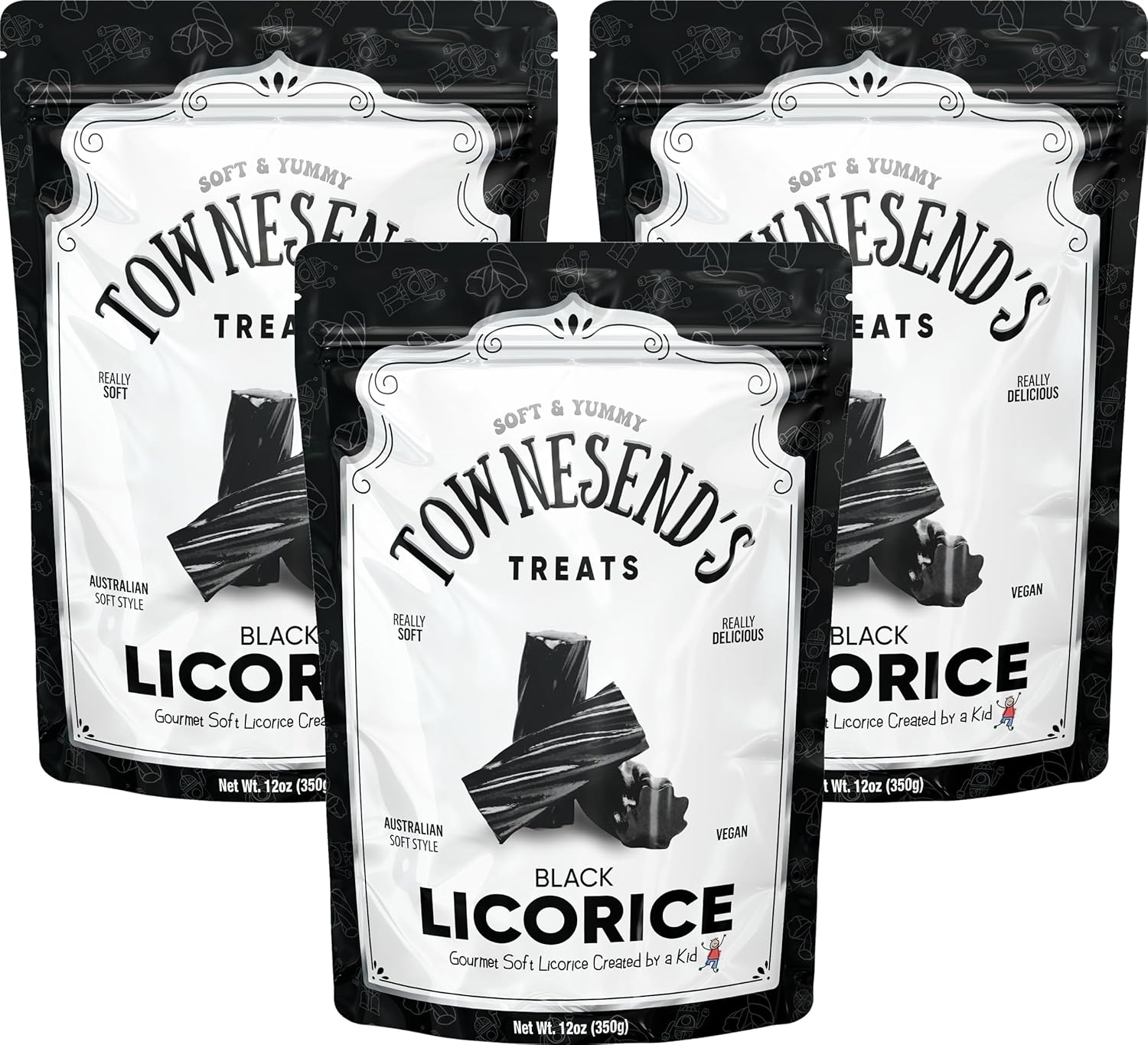 Townesend’s Treats – Regaliz negro  12 onzas  Giros de caramelo de regaliz australiano suaves y masticables  Caramelo de regaliz elegante  Negocio