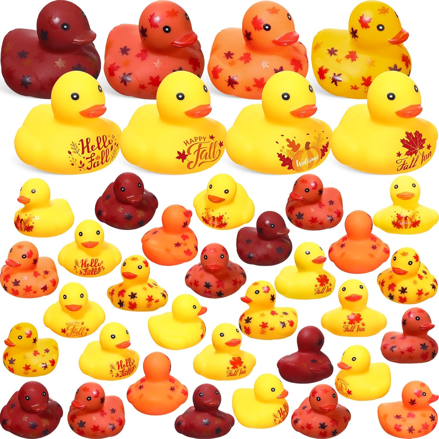 Patos de goma de Acción de Gracias de 1.38 pulgadas, patos de goma de otoño con patrones de hojas de calabaza, juguetes de bañera con temática de
