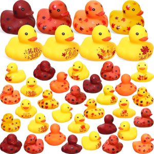 Patos de goma de Acción de Gracias de 1.38 pulgadas, patos de goma de otoño con patrones de hojas de calabaza, juguetes de bañera con temática de Patos de goma de Acción de Gracias de 1.38 pulgadas, patos de goma de otoño con patrones de hojas de calabaza, juguetes de bañera con temática de