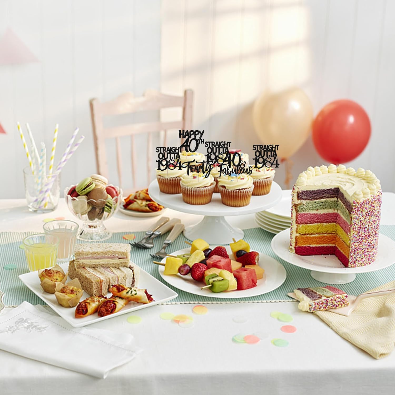 Paquete de 24 adornos para cupcakes Straight Outta 1983 con purpurina para cuarenta y 40 años, decoraciones para pasteles de cumpleaños de 40 años,