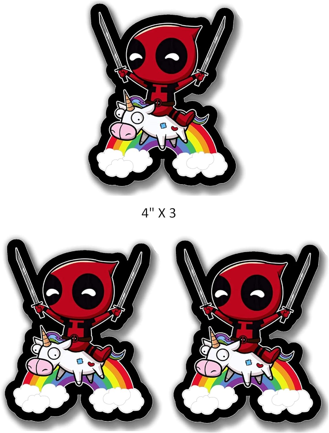 Delzam Dead_Pool – Calcomanía de vinilo con diseño de espadas de unicornio para máximo esfuerzo, divertidas calcomanías de vinilo para laptop, 3 x 4