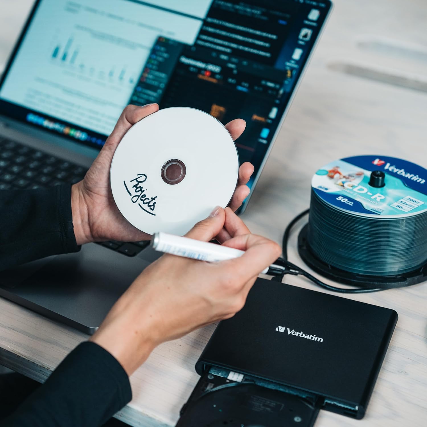 Verbatim Slimline – Unidad de CD  DVD USB 2.0, grabadora externa de CD y DVD +-RW para portátiles y portátiles con soporte M-DISC, compatible con