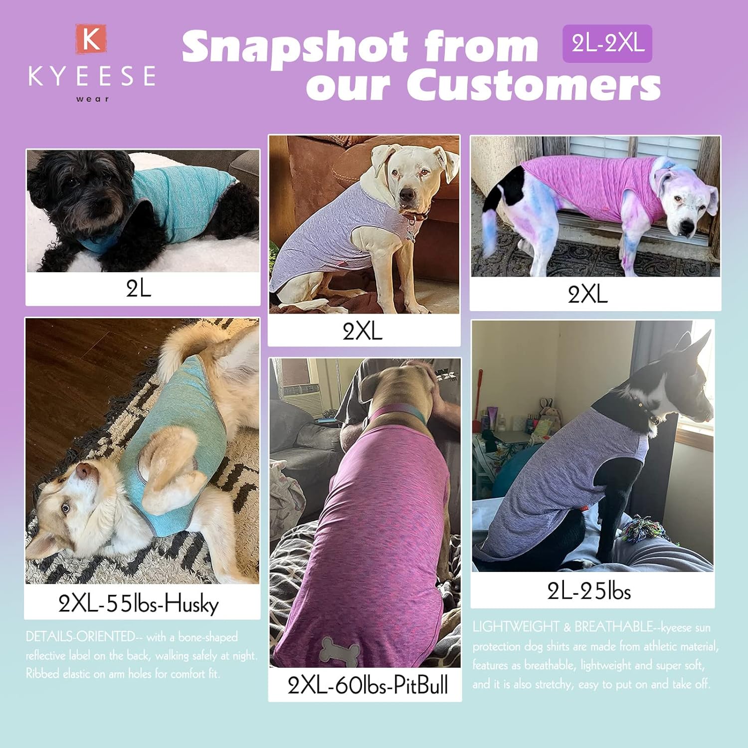 KYEESE Paquete de 2 camisetas para perro, de secado rápido, suaves, elásticas, con etiqueta reflectante, camiseta sin mangas de protección solar,