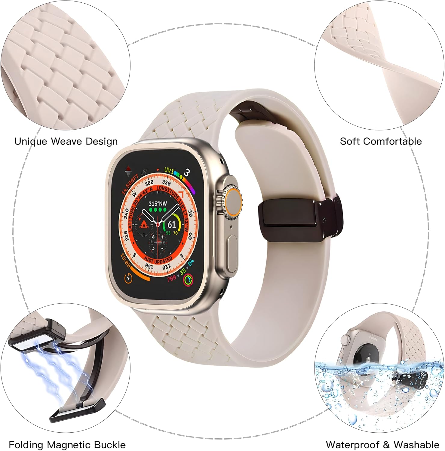 Correa compatible con Apple Watch de 1.929 in 1.772 in 1.732 in 1.654 in 1.614 in 1.575 in 1.496 in iWatch Ultra SE Series 87654321 Correa deportiva