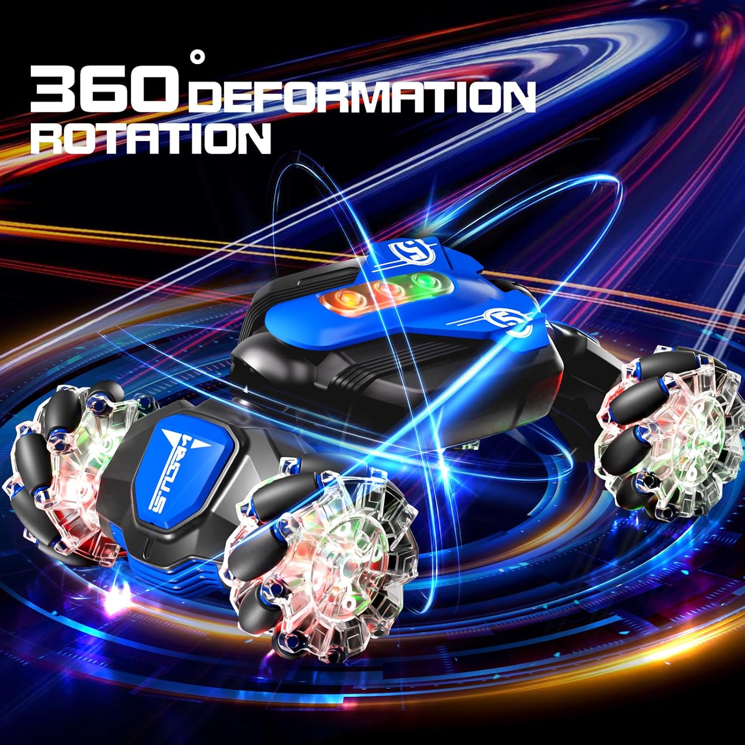 Aiqi Auto de control remoto, 2.4 GHz 4WD con detección de gestos RC Stunt Car con música fresca y luz, juguete giratorio de doble cara de 360 ,