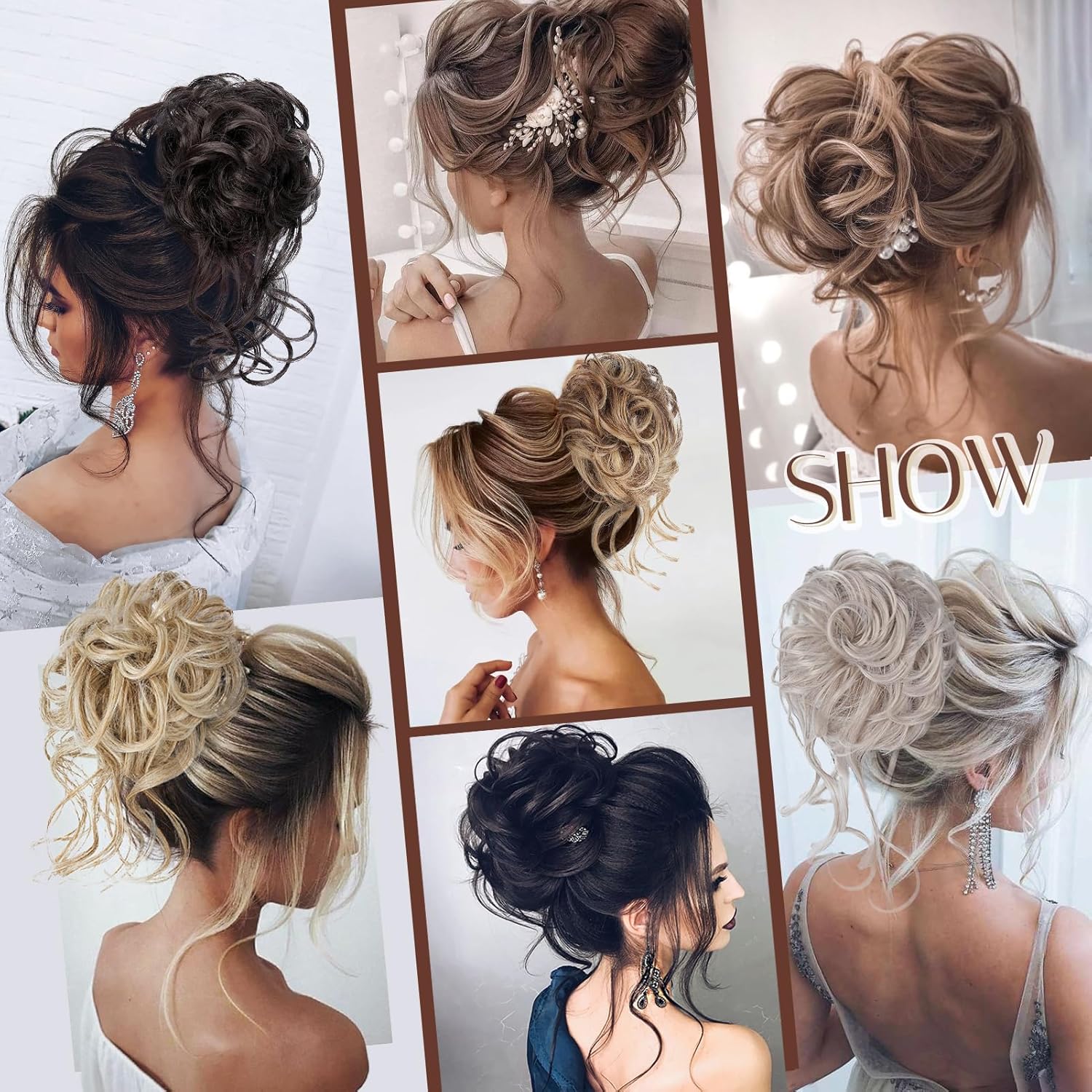 Extensiones de cabello con clip de moño desordenado para mujer, extensiones de cabello castaño con clip de garra para mujer, extensiones de cabello