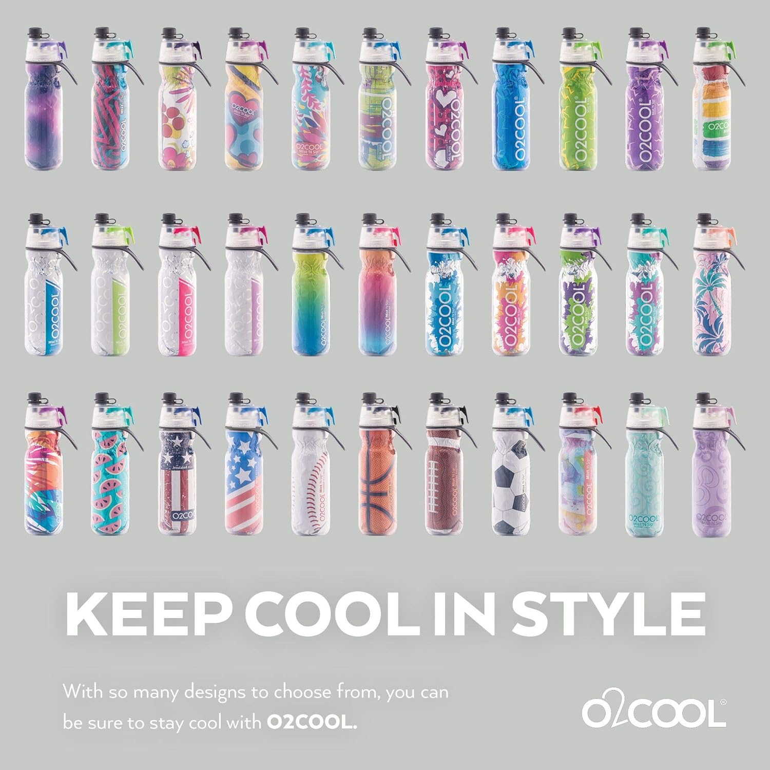 O2COOL Mist ‘N Sip – Botella de agua de nebulización 2 en 1, función de niebla y sorbo sin fugas, botella de agua deportiva con boquilla superior,