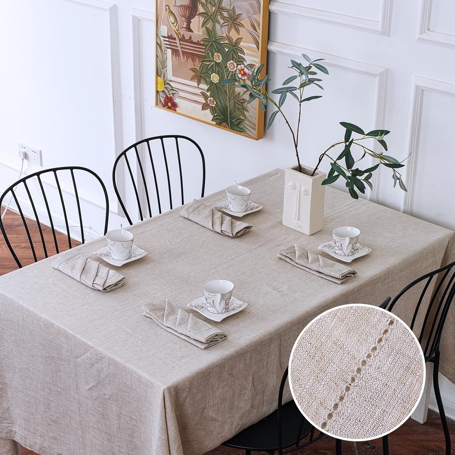Eratinse Mantel de lino, 100% lino francés, resistente, suave y fácil de limpiar, manteles de lino para mesas rectangulares para reuniones