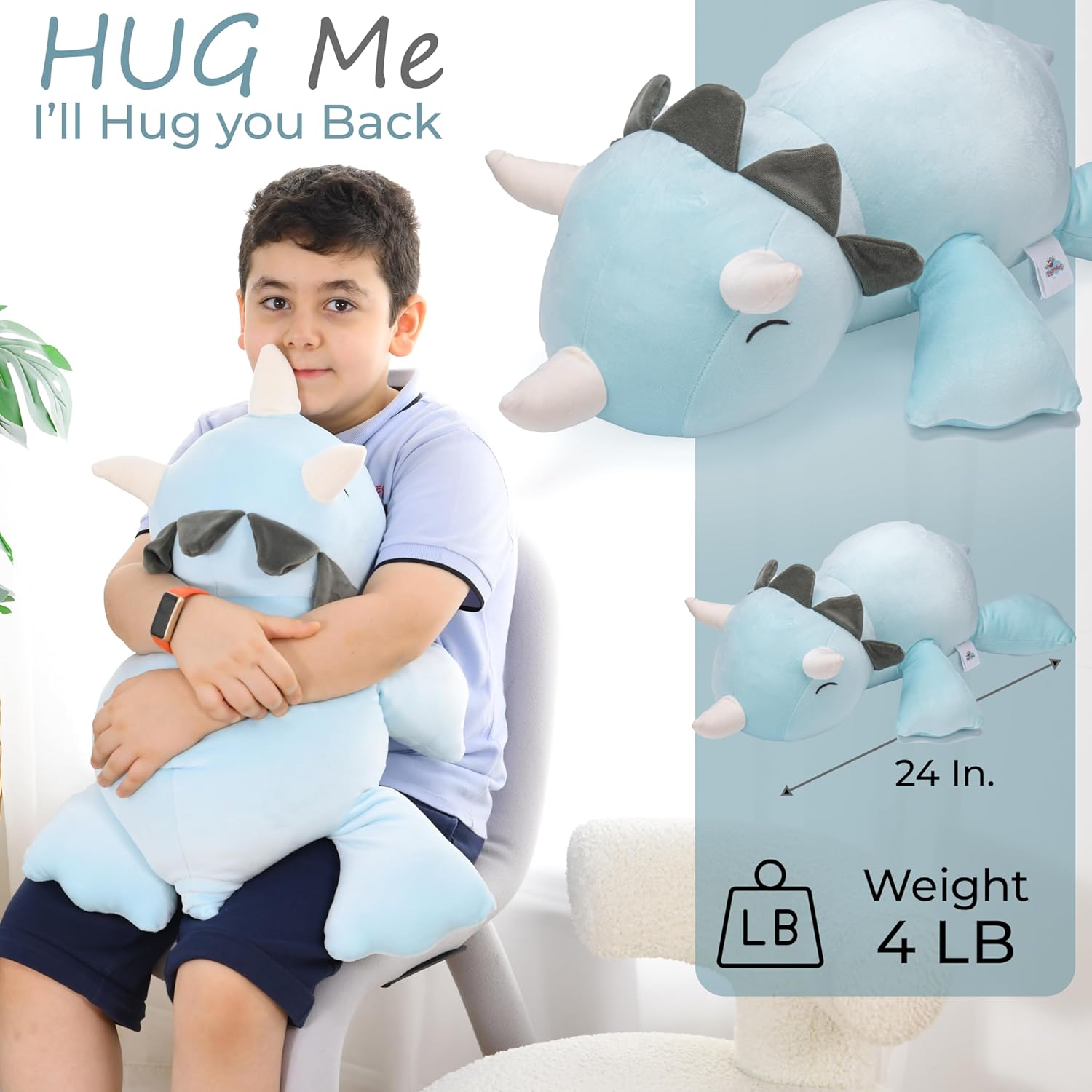 ZYSMALAT Animales de peluche con peso, 4 libras de peluche de dinosaurio con peso, peluche de unicornio, peluche de perezoso, animales de peluche