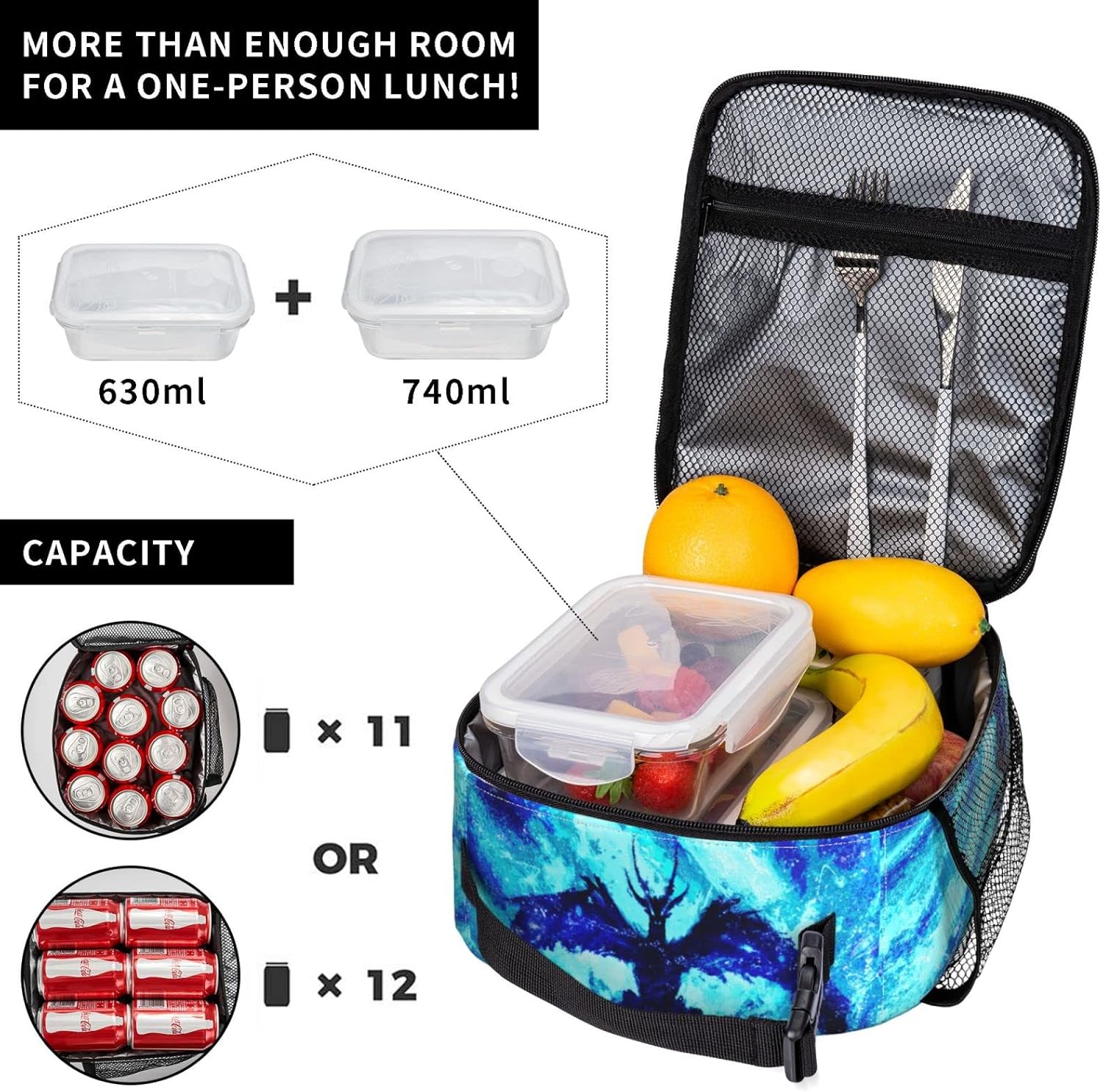 EKAZROMY Lonchera térmica con diseño de dragón azul, bolsas de almuerzo personalizadas con nombretexto impreso para adultos, niños, hombres, bolsas