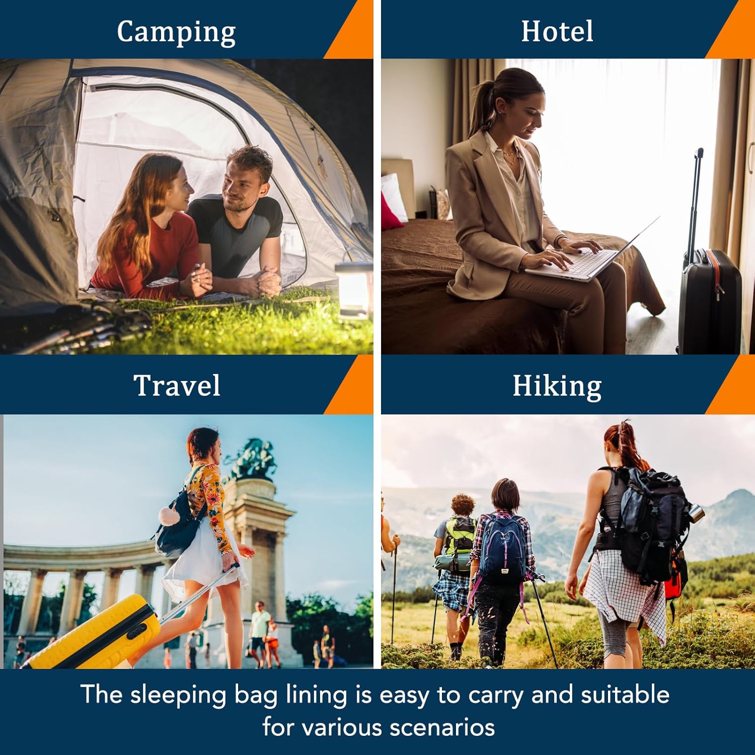 Forro para saco de dormir, ligero, compacto y portátil, para adultos, sábana de viaje ligera para hoteles y viajes, adecuada para todas las