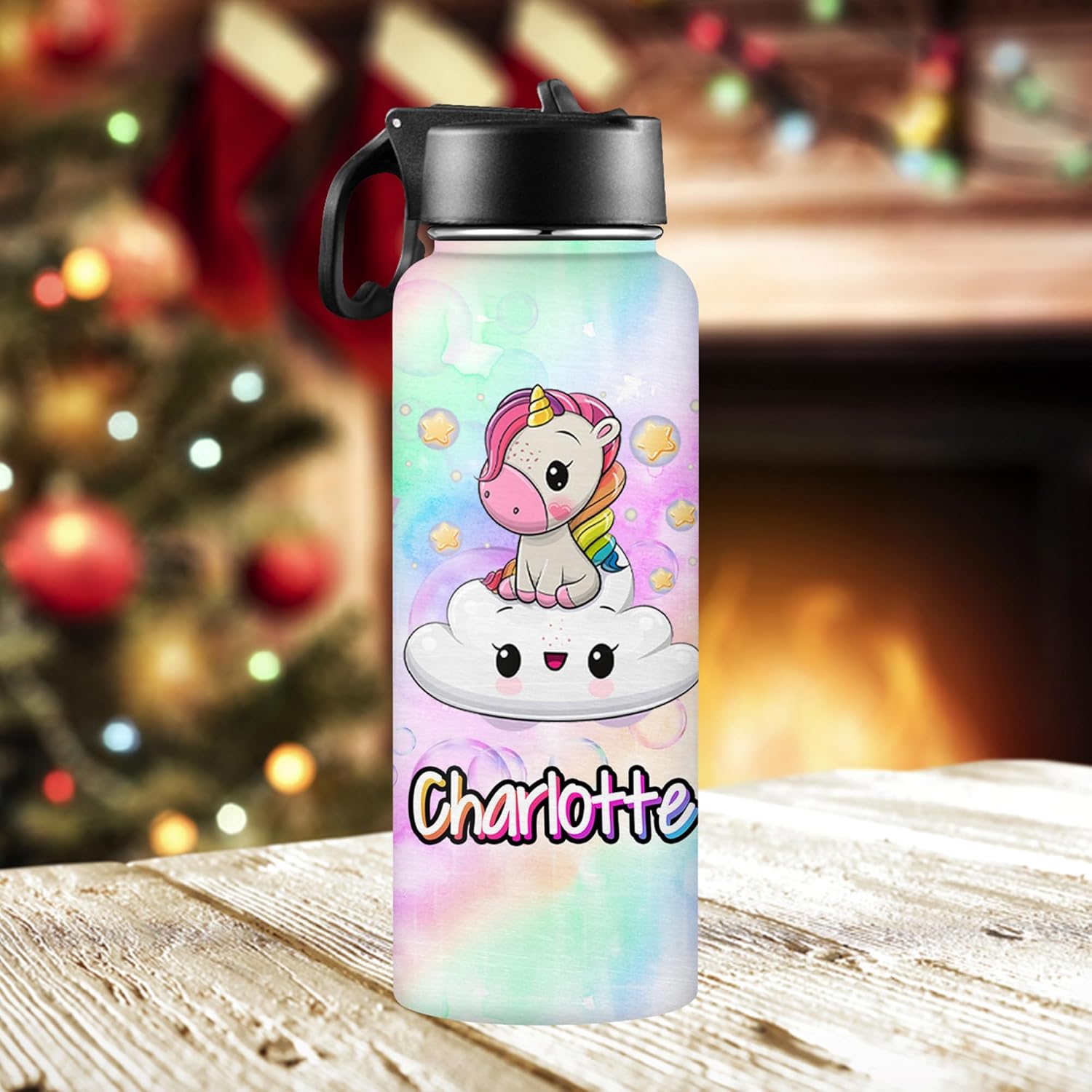 Botellas de agua personalizadas de acero inoxidable con tapa de pajilla, botella de agua de color degradado personalizada con taza de nombre para
