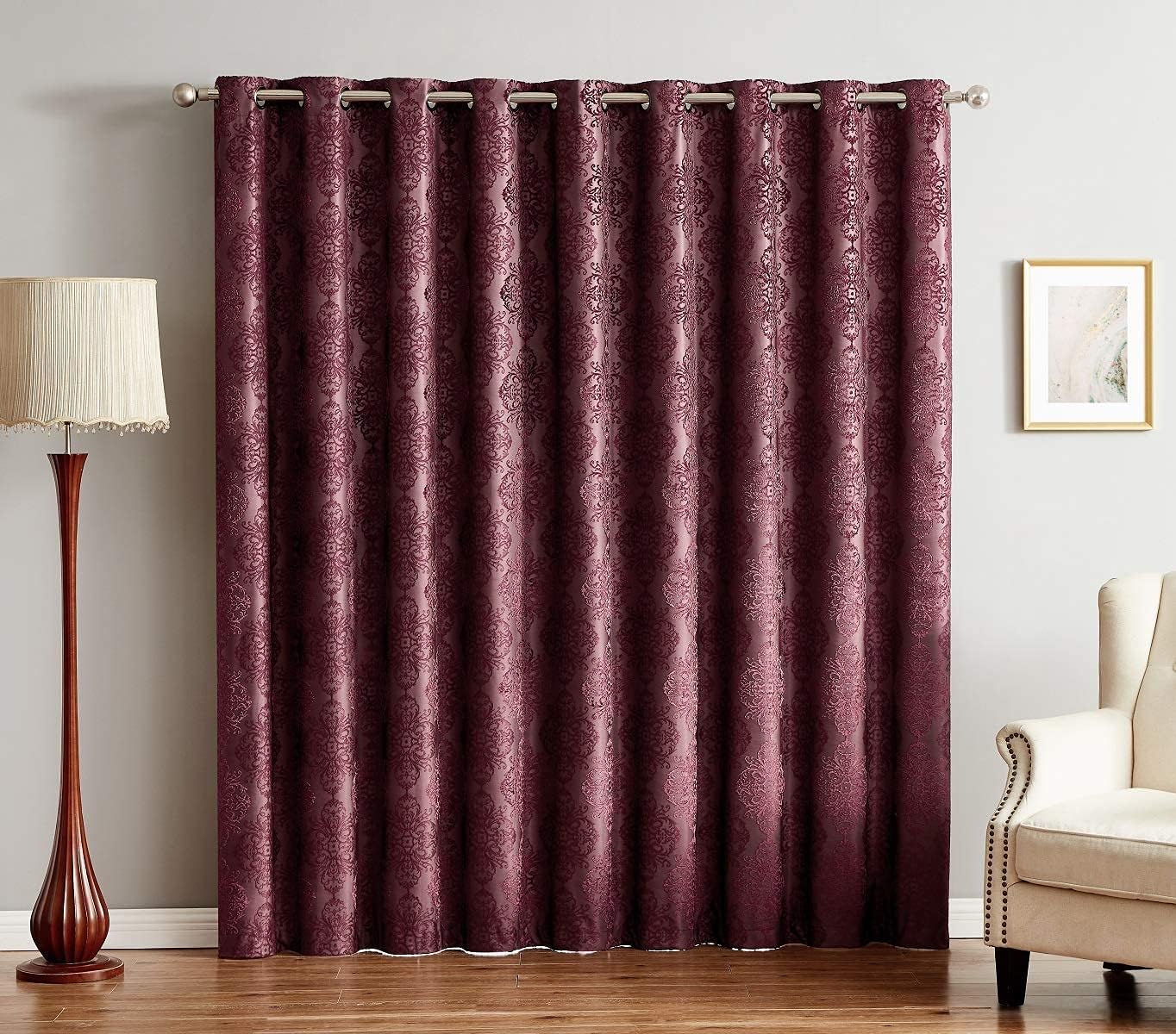Warm Home Designs Panel de puerta de patio, extra ancho, extra largo de 102 x 96 pulgadas, color rojo burdeos, 100% opaco, aislamiento térmico, para
