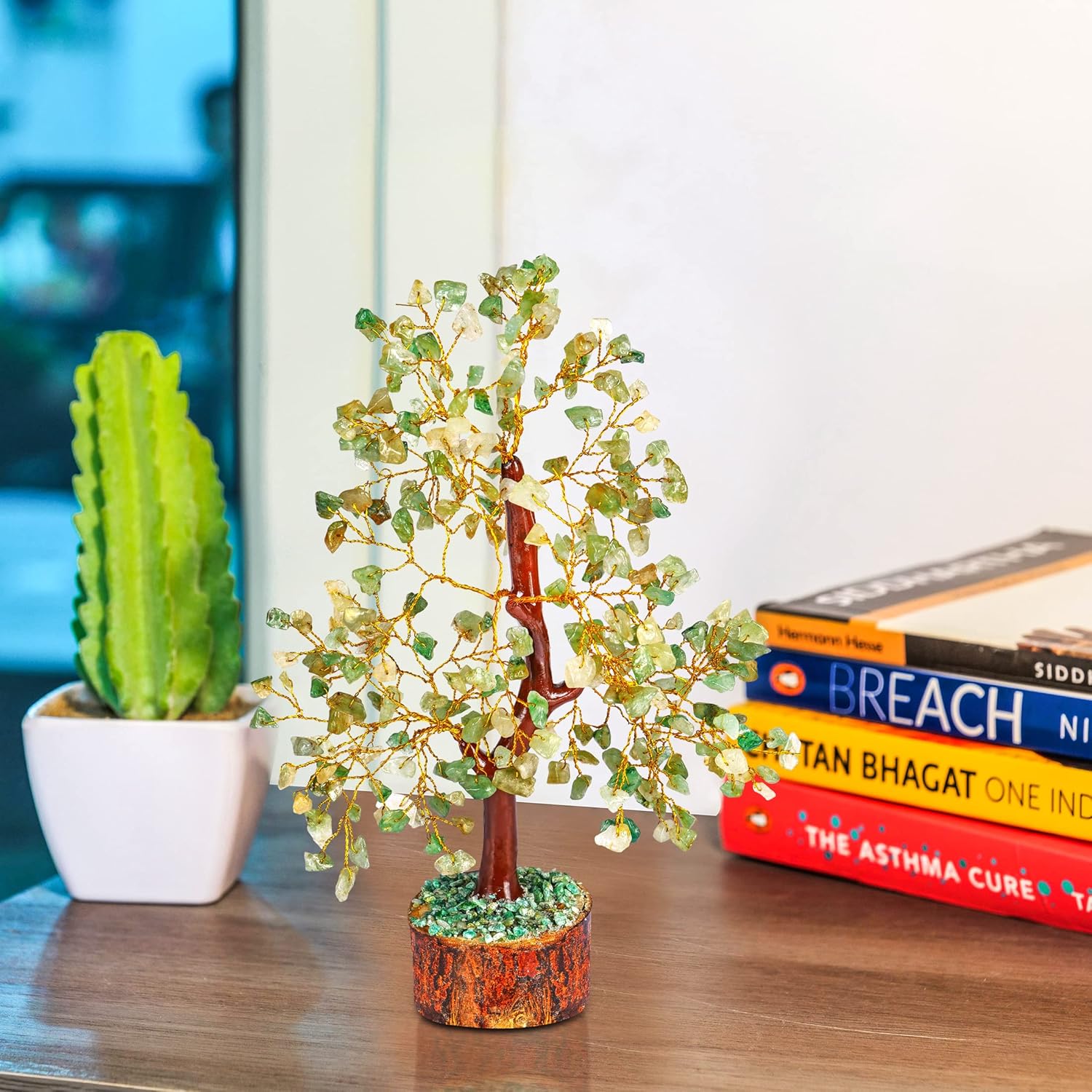 Árbol de dinero de piedra de jade verde  Árbol de la vida  Piedras curativas energéticas  Bonsái de Feng Shui  Curación de cristal de reiki  Buena