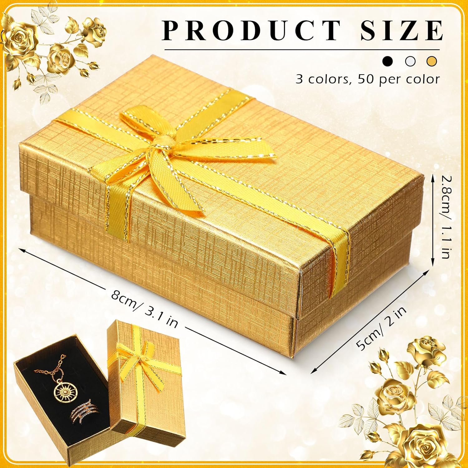 Caja de regalo de joyería, pequeñas cajas de regalo vacías, cajas de joyería de embalaje a granel, cajas de cartón con lazo para anillos, collares,
