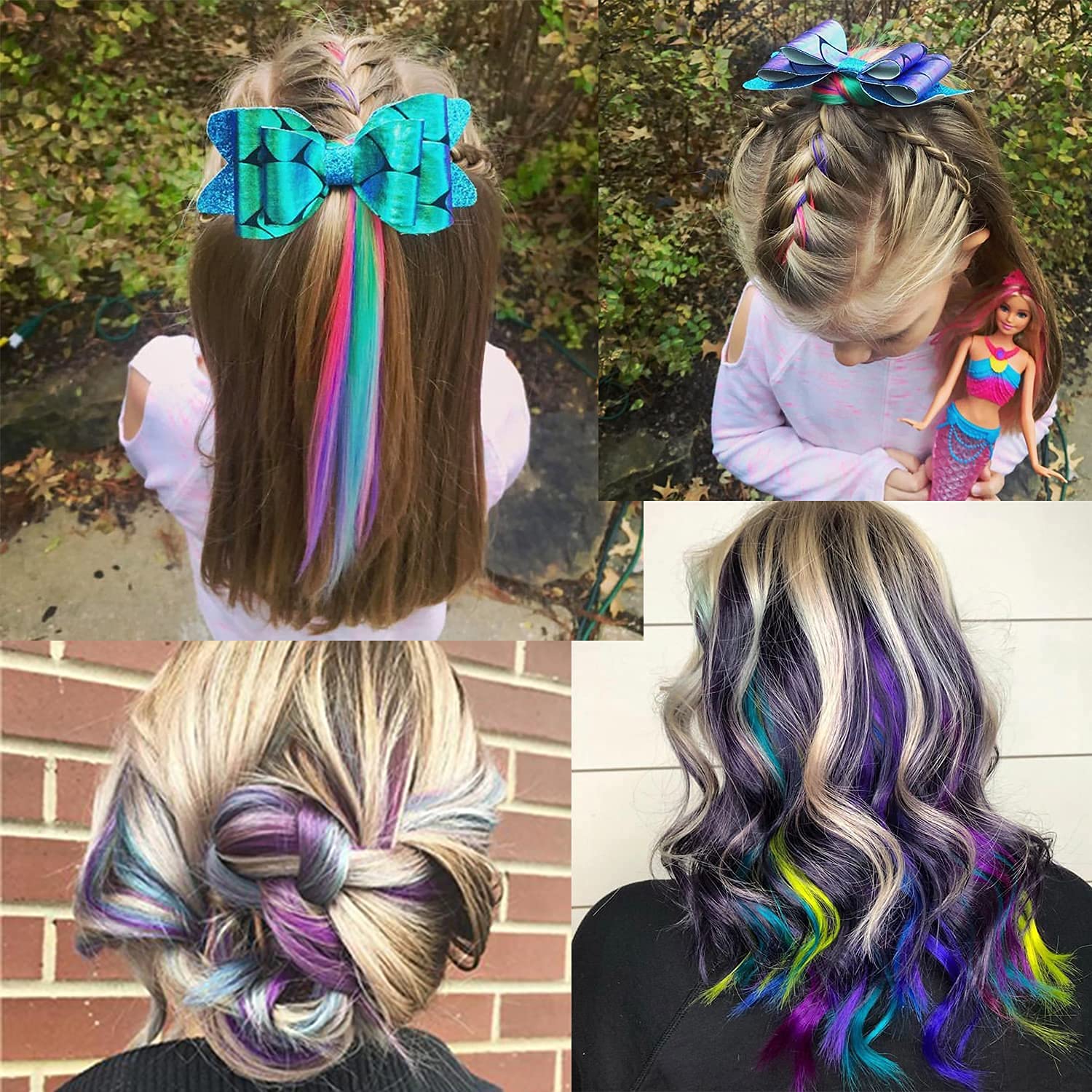 12 extensiones de cabello de color rosa claro liso multicolor con clip, extensiones de cabello arcoíris de 20 pulgadas, extensiones de cabello