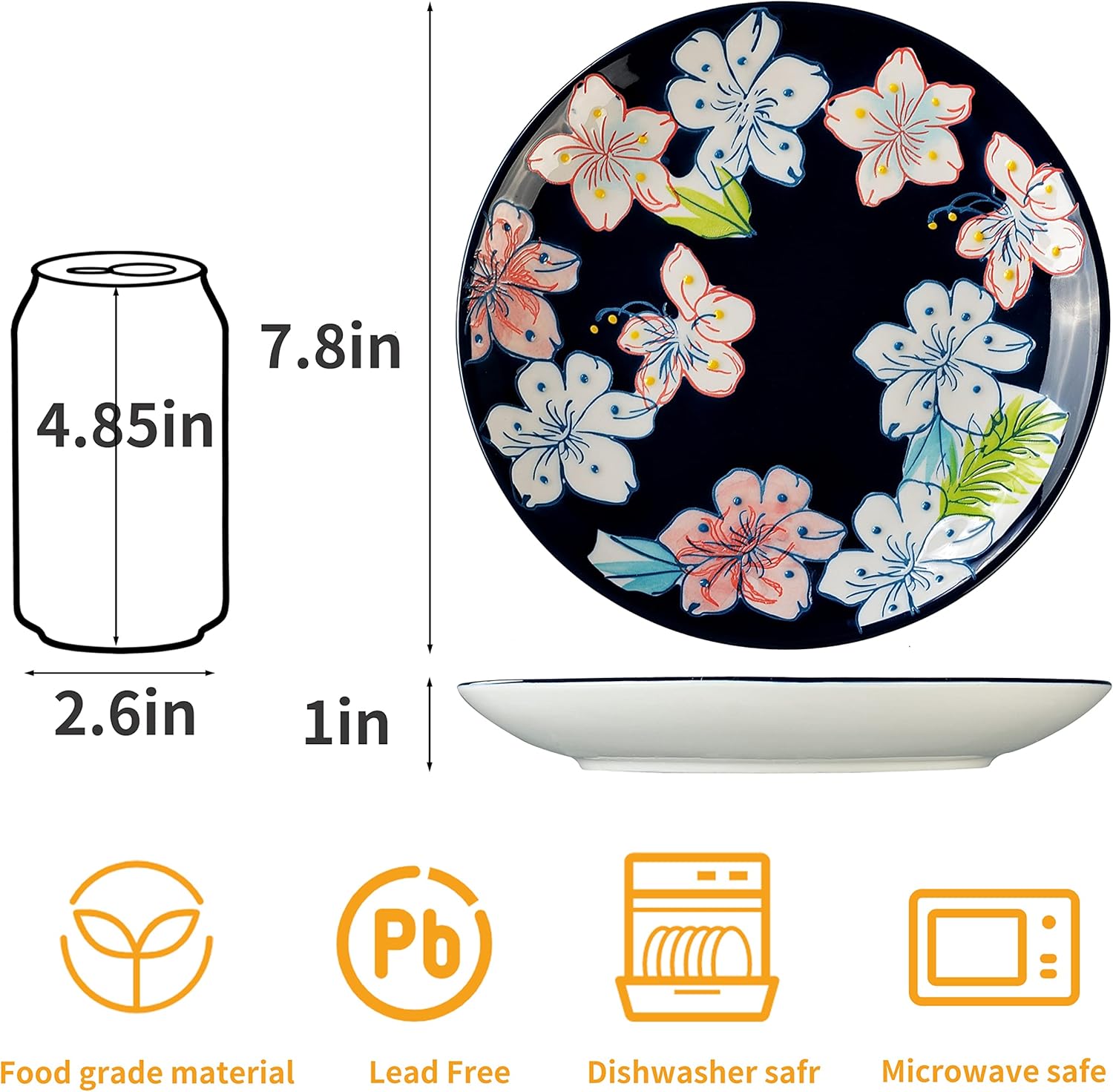 superyes Juego de 4 platos de ensalada de cerámica floral pintados a mano, juego de platos redondos decorativos de 8 pulgadas, para ensalada,
