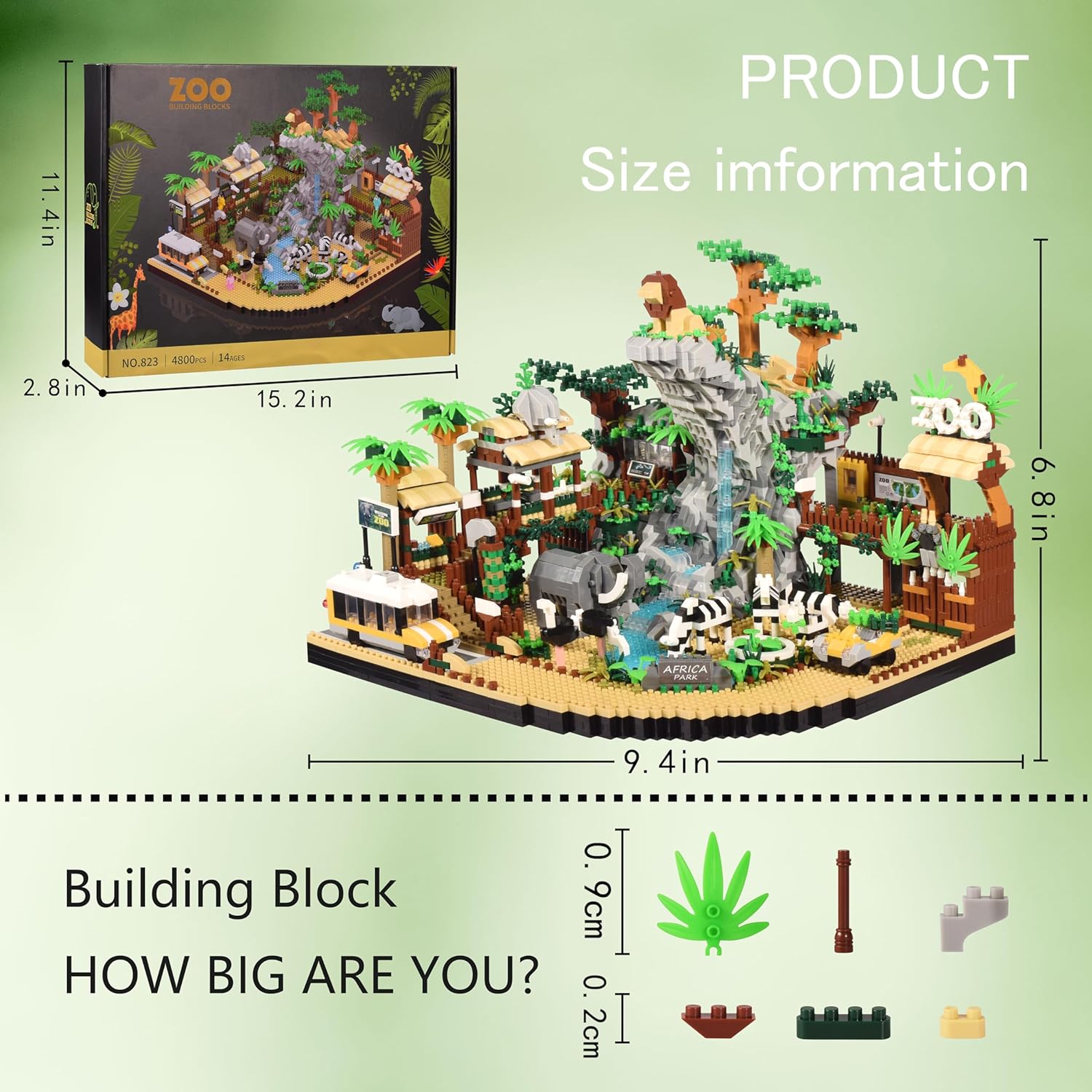 Zoo Architecture – Juego de microbloques de construcción  4800 piezas, diseño de bloques de mini ladrillos de Animals Park, regalo de juguete para