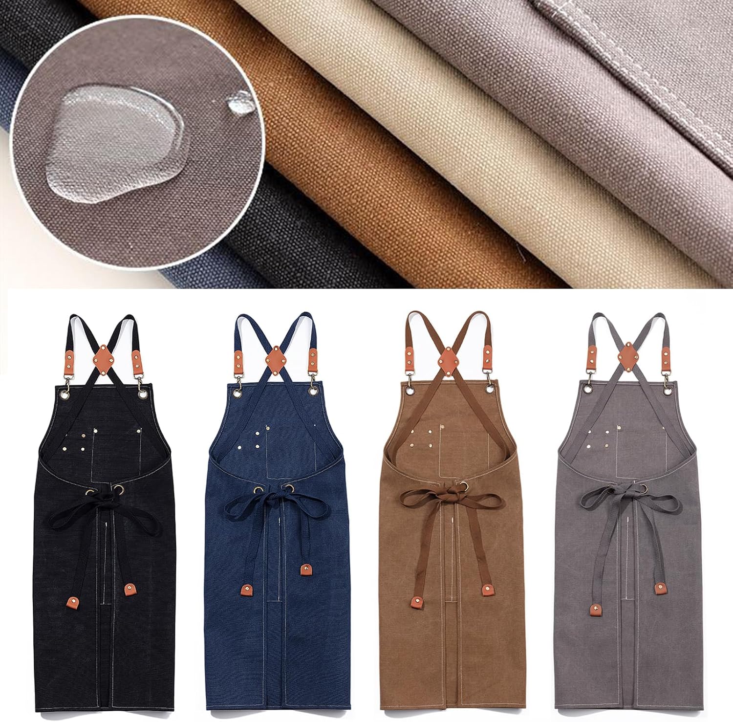 Delantales de chef impermeables para hombres y mujeres con bolsillos grandes, lona de algodón con espalda cruzada, delantal ajustable resistente