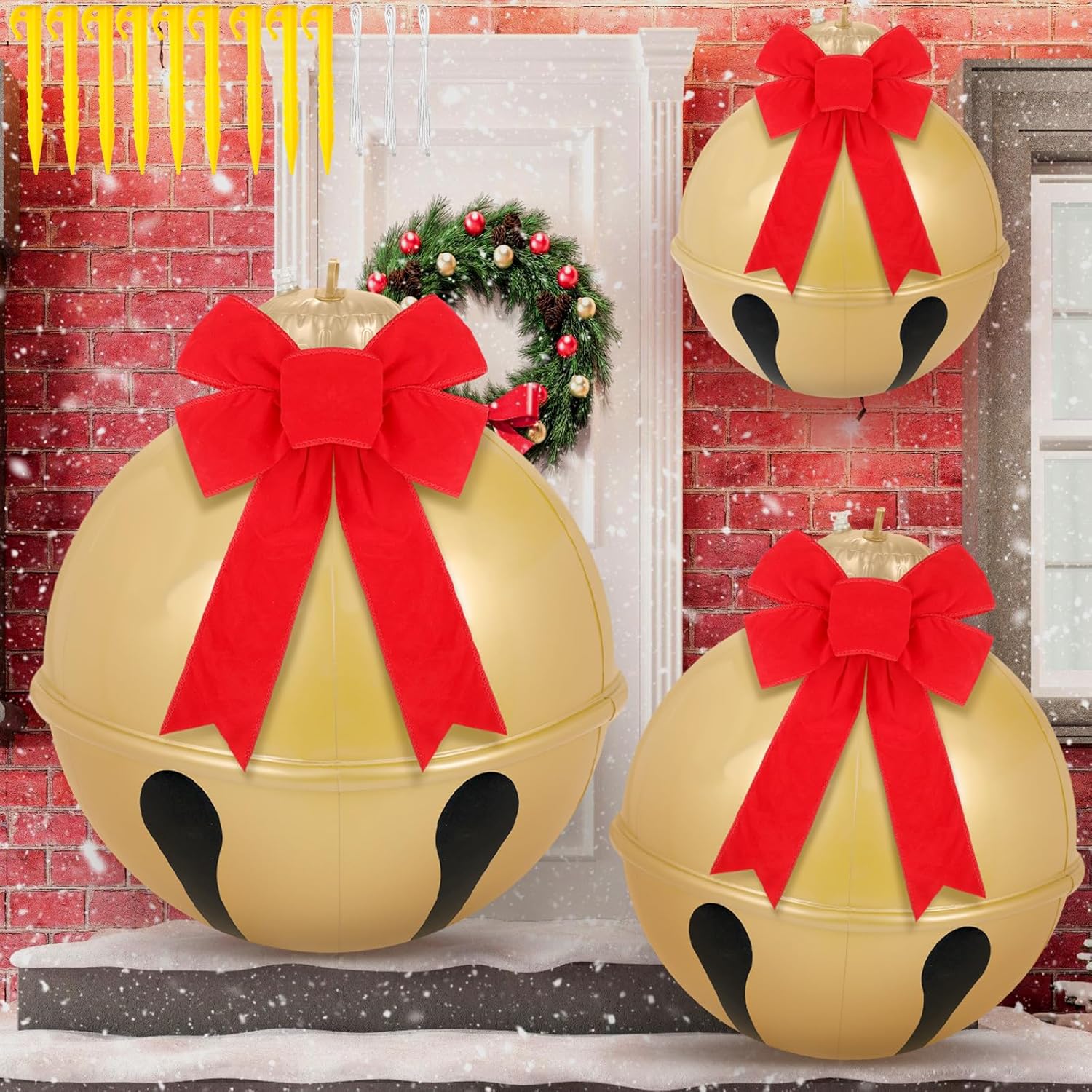 Jetec 3 cascabeles inflables gigantes de Navidad de 24189 pulgadas, bolas inflables de Navidad gigantes, adornos inflables para exteriores, con lazo