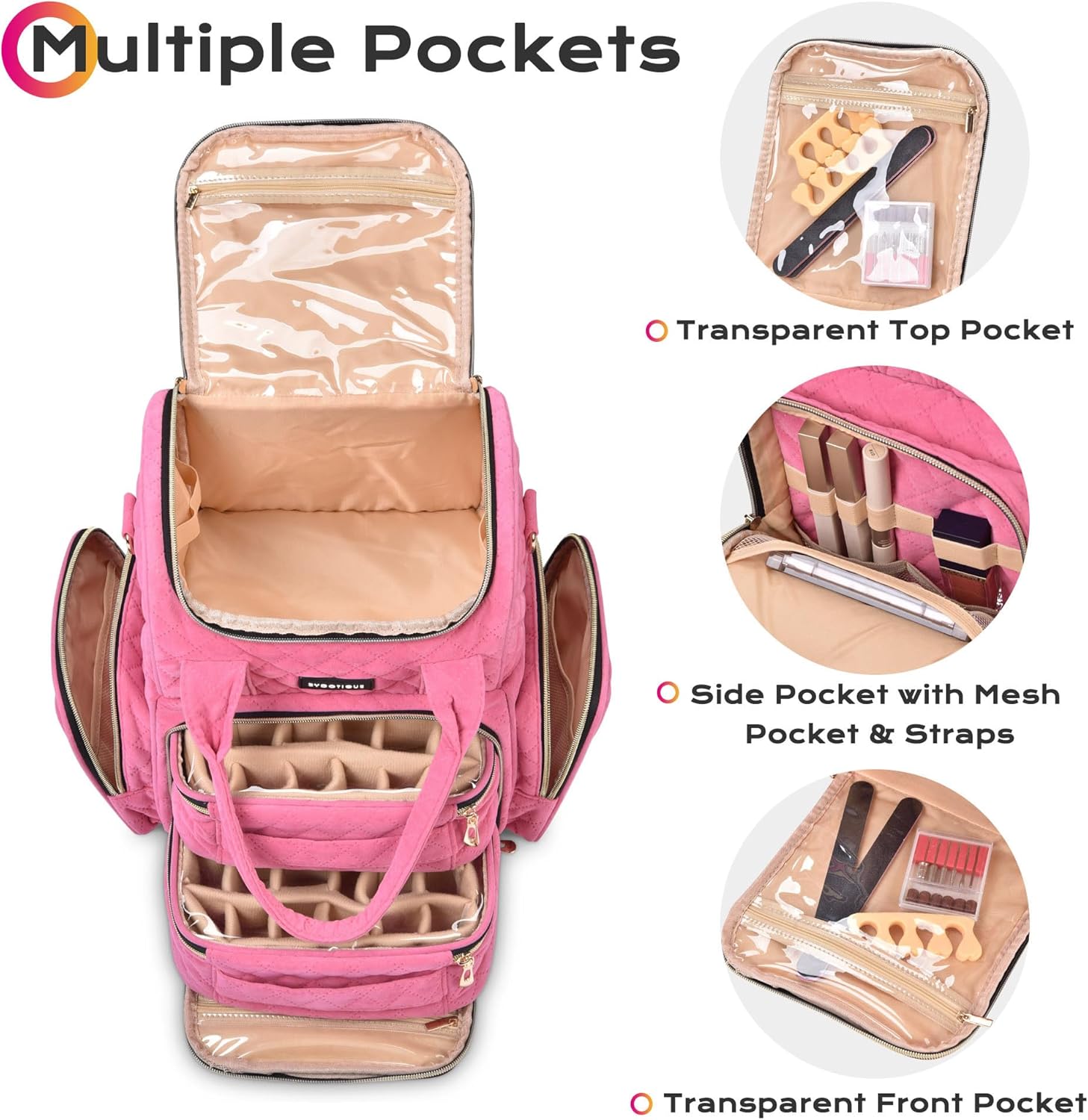 BYOOTIQUE Estuche de esmalte de uñas de doble capa, organizador de almacenamiento de suministros de arte de uñas, estuche de transporte, bolsa de