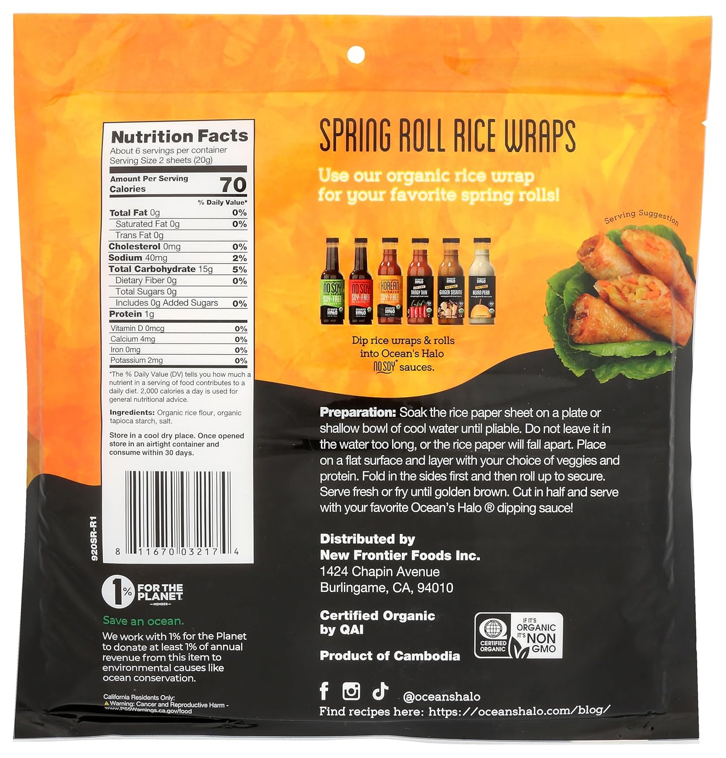 OCEANS HALO – Envolturas de arroz orgánicas Spring Roll, 4.2 onzas