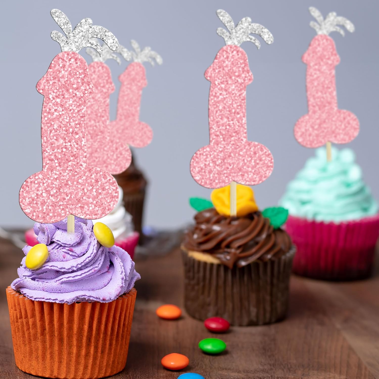 24 piezas de decoración de cupcakes para despedida de soltero con purpurina rosa, para despedida de soltera, decoración de pasteles para boda,