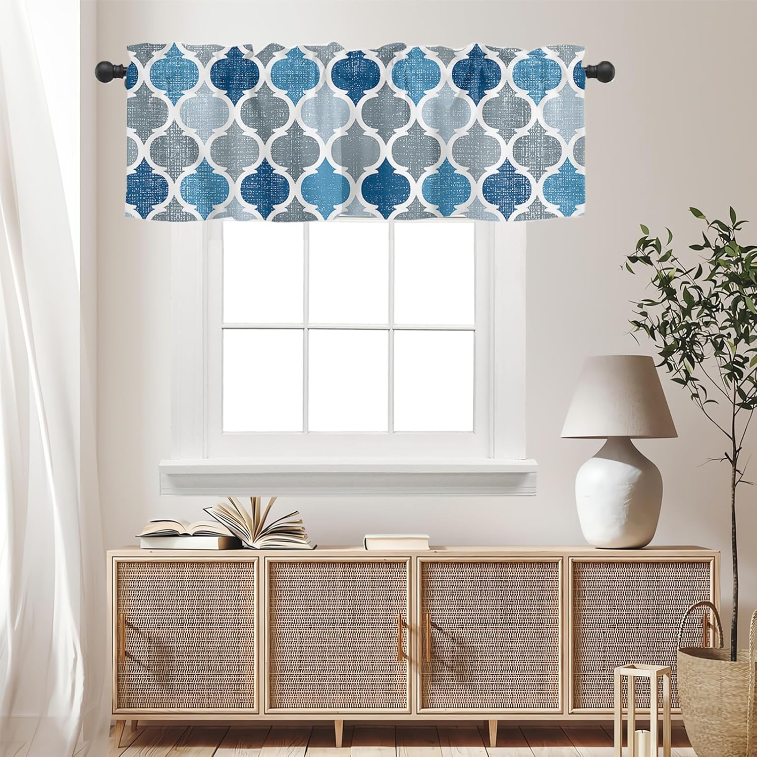Cenefas geométricas de azulejos de Marruecos para ventanas, cenefas de cortina modernas con bolsillo para cortinero, tratamientos de ventana para