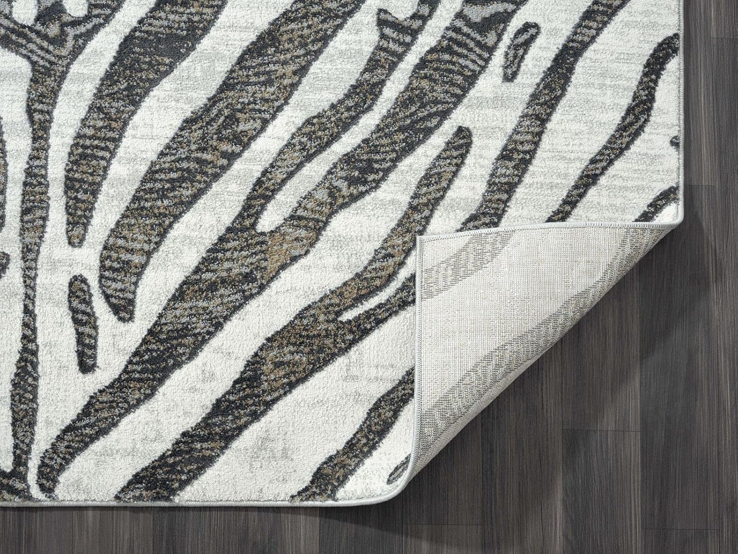 Abani Alfombra contemporánea con patrón de cebra gris y marrón, de 5 pies 3 pulgadas x 7 pies 6 pulgadas, no se desprende, alfombra moderna con