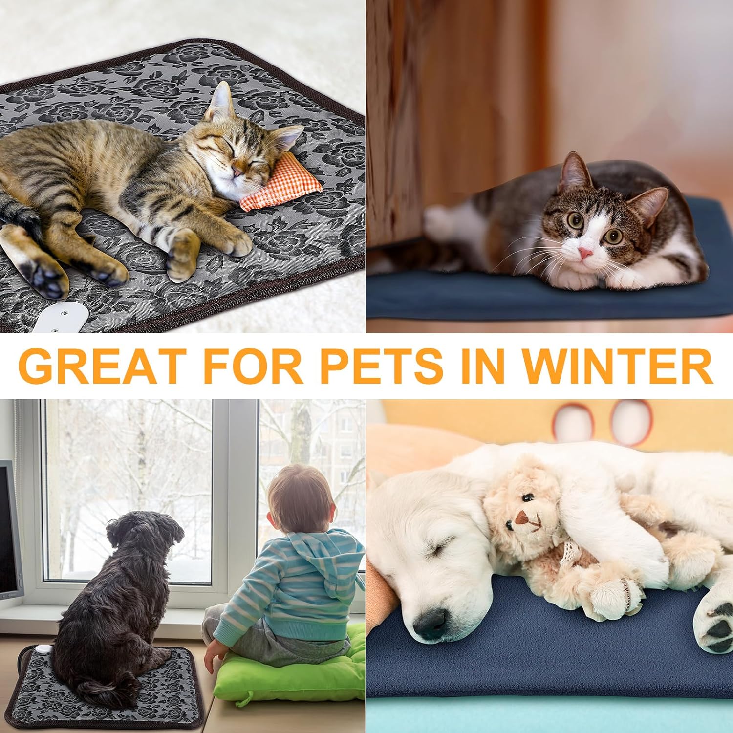 Riakrum 2 almohadillas térmicas para mascotas, cama térmica para perros, impermeable, almohadilla térmica ajustable para perros, alfombrilla térmica