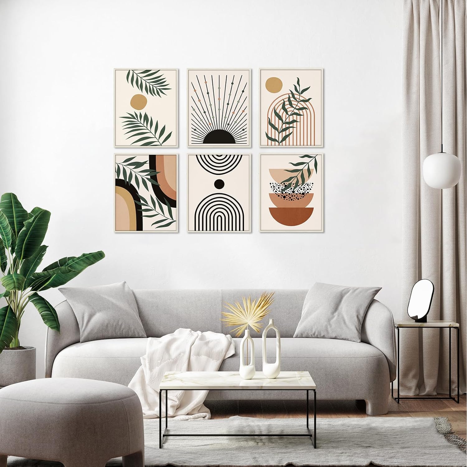 6 pósteres de arte bohemio para pared, lienzo sin marco de 8 x 10 pulgadas, cuadros artísticos de pared modernos de mediados de siglo para