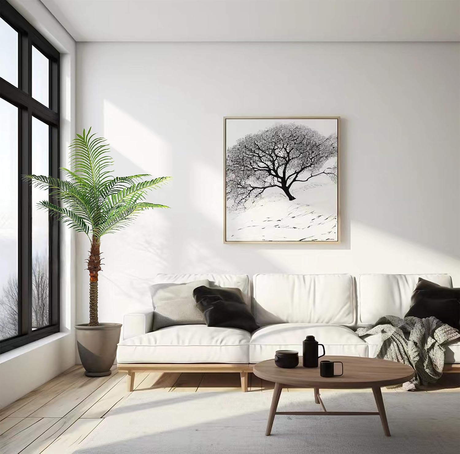 Palmera artificial de 7.5 pies de alto, plantas de palmeras al aire libre para patio exterior, árboles para decoración (juego de 1)