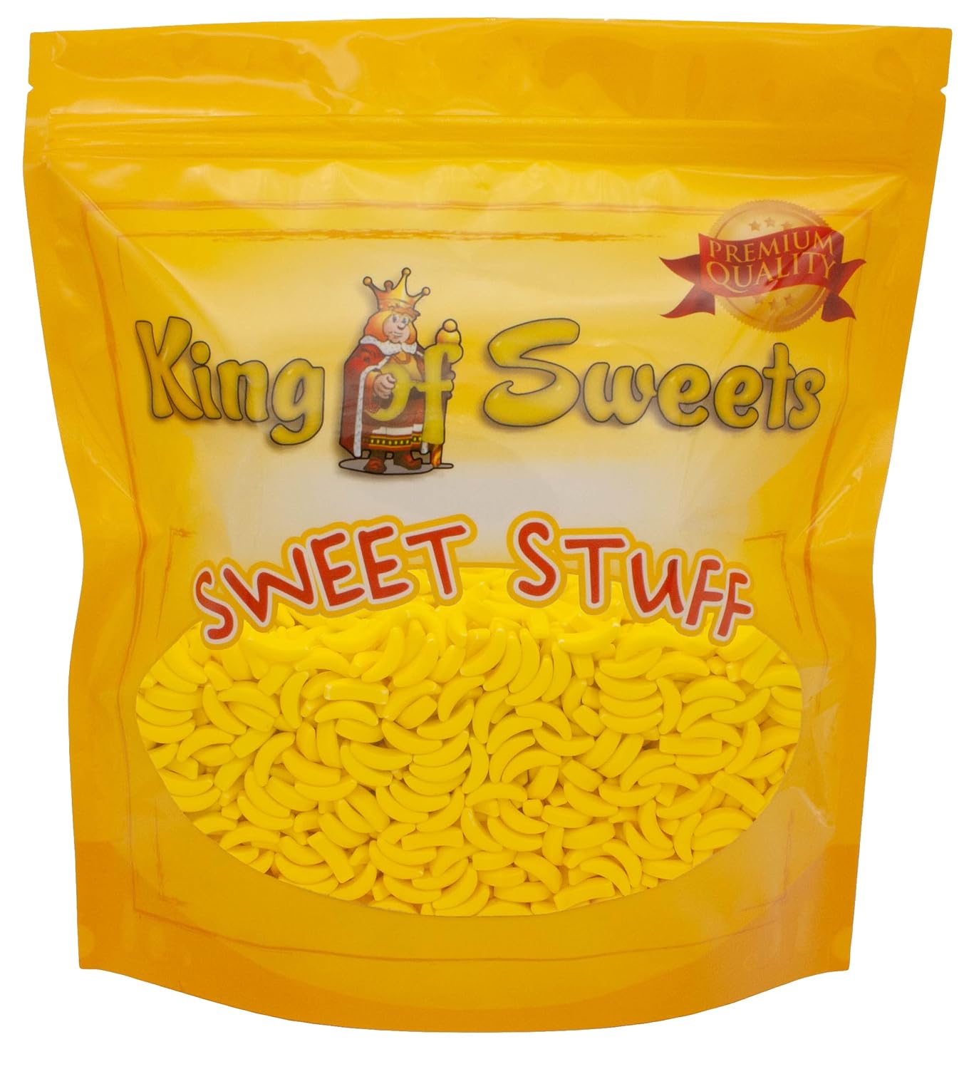 Bananarama – Caramelo en forma de plátano  Paquete de dulces a granel XL de 5 libras  Caramelo amarillo  Bolsa de dulces gigante King of Sweets