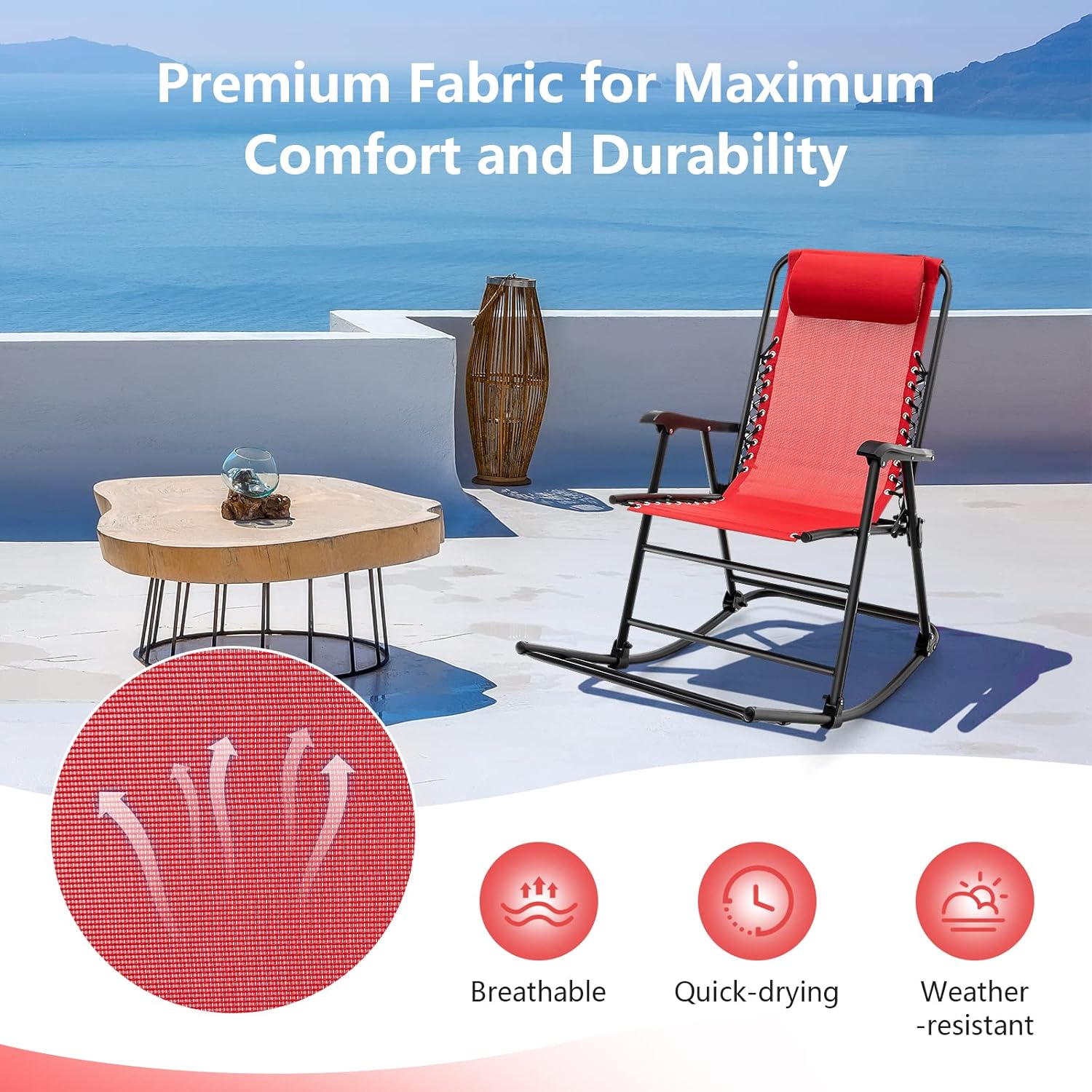 S AFSTAR Safstar – Juego de 2 mecedoras para patio, sillas mecedoras plegables con cómoda almohada y reposabrazos ergonómicos, reposapiés