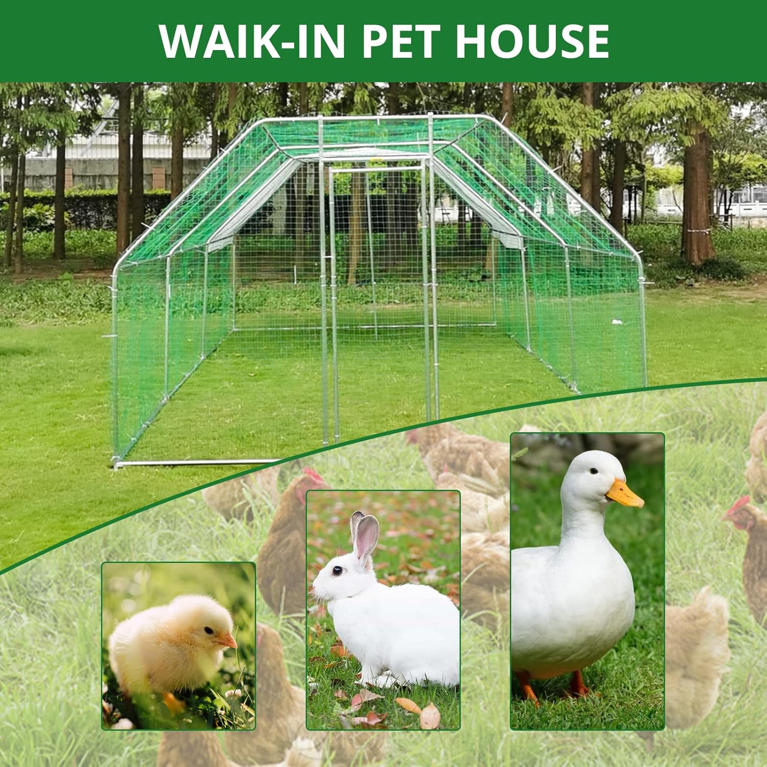 Towallmark Gallinero de metal grande con cubierta impermeable anti-ultravioleta, jaula para gallinas de aves de corral, jaulas de patos para uso al